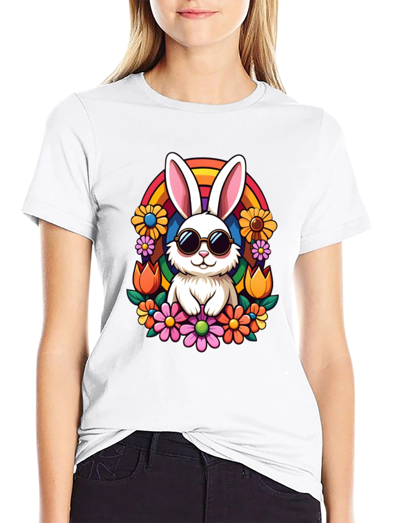Black Cool Bunny Rainbow Tee view 9