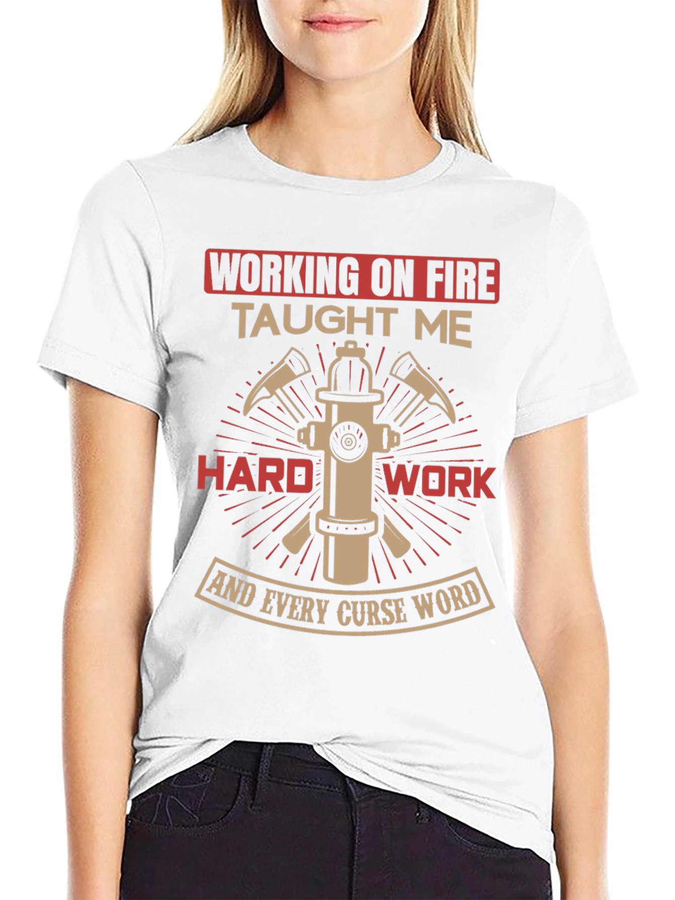 Black Firefighter Humor T-Shirt - "Working on Fire" view 9