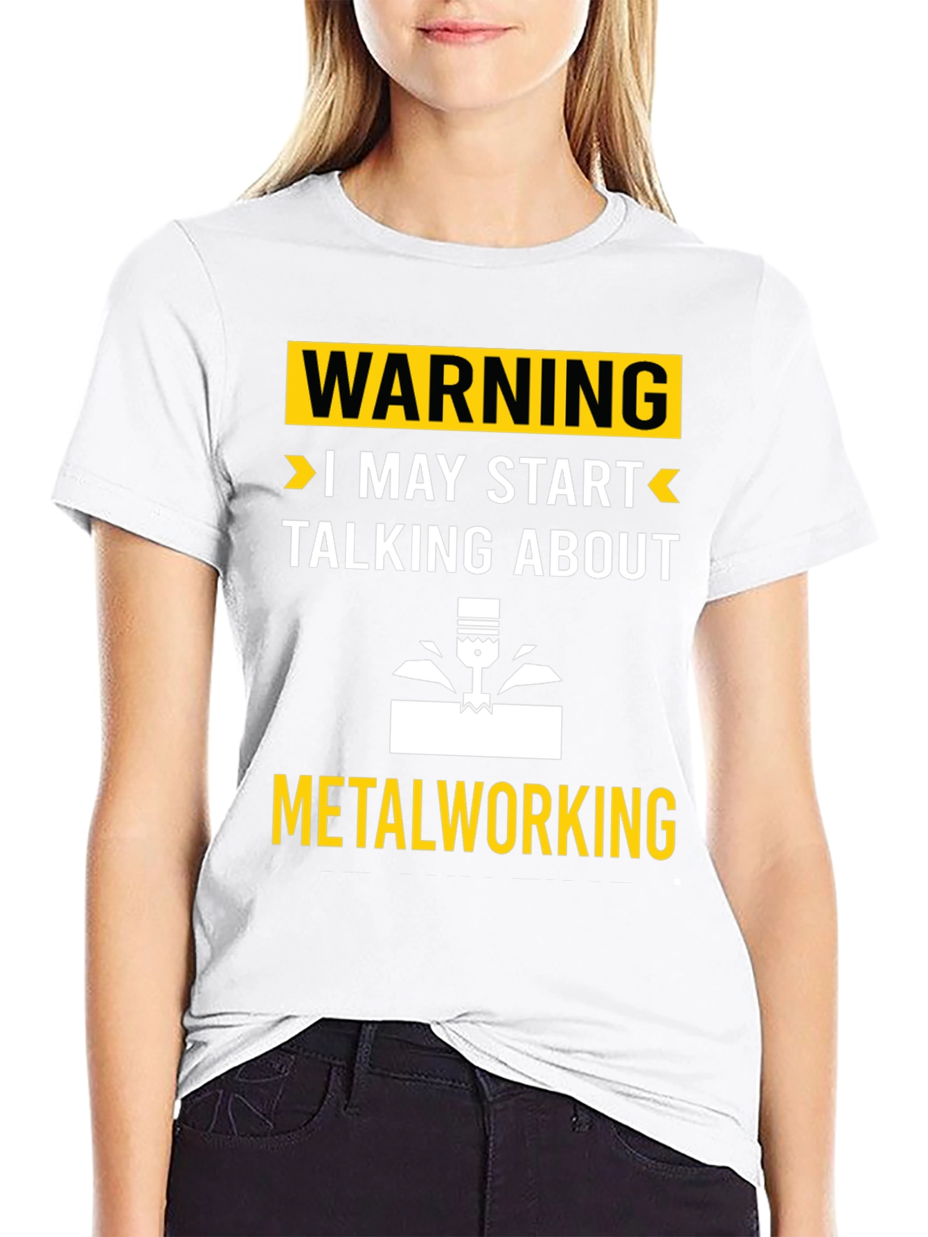 Black Warning: May Start Talking Metalworking T-Shirt view 9