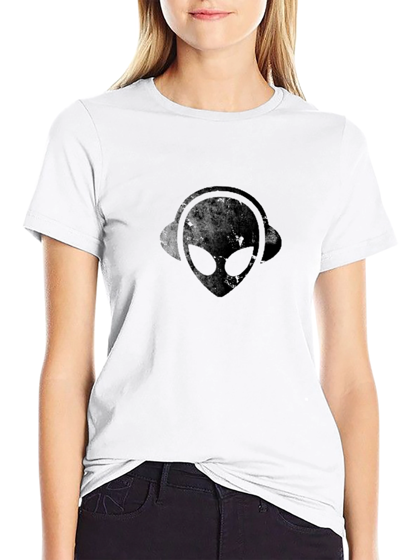 Black Alien Headphone Graphic Tee view 9