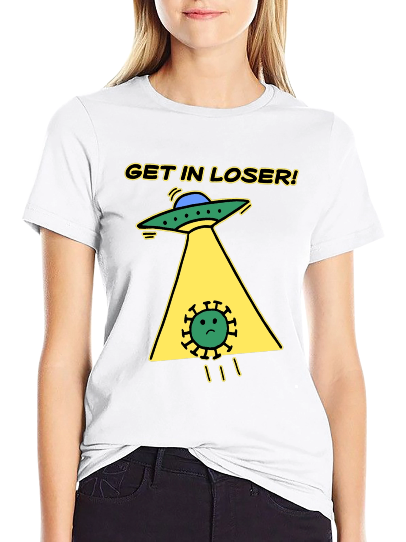 Black Get in Loser! Funny Alien Abduction T-Shirt view 9