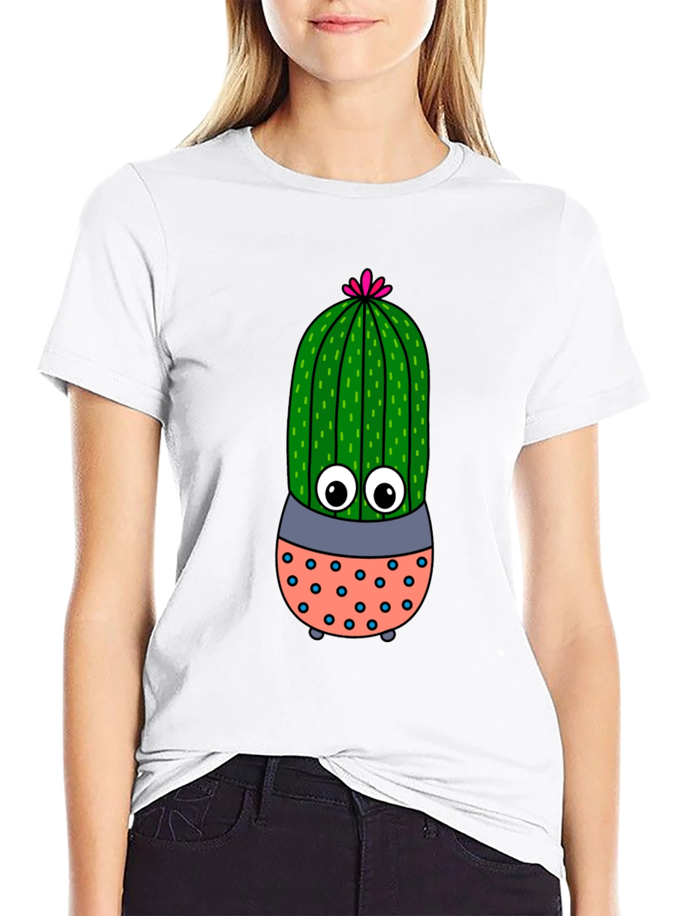 Black Cute Cartoon Cactus Black T-Shirt view 9