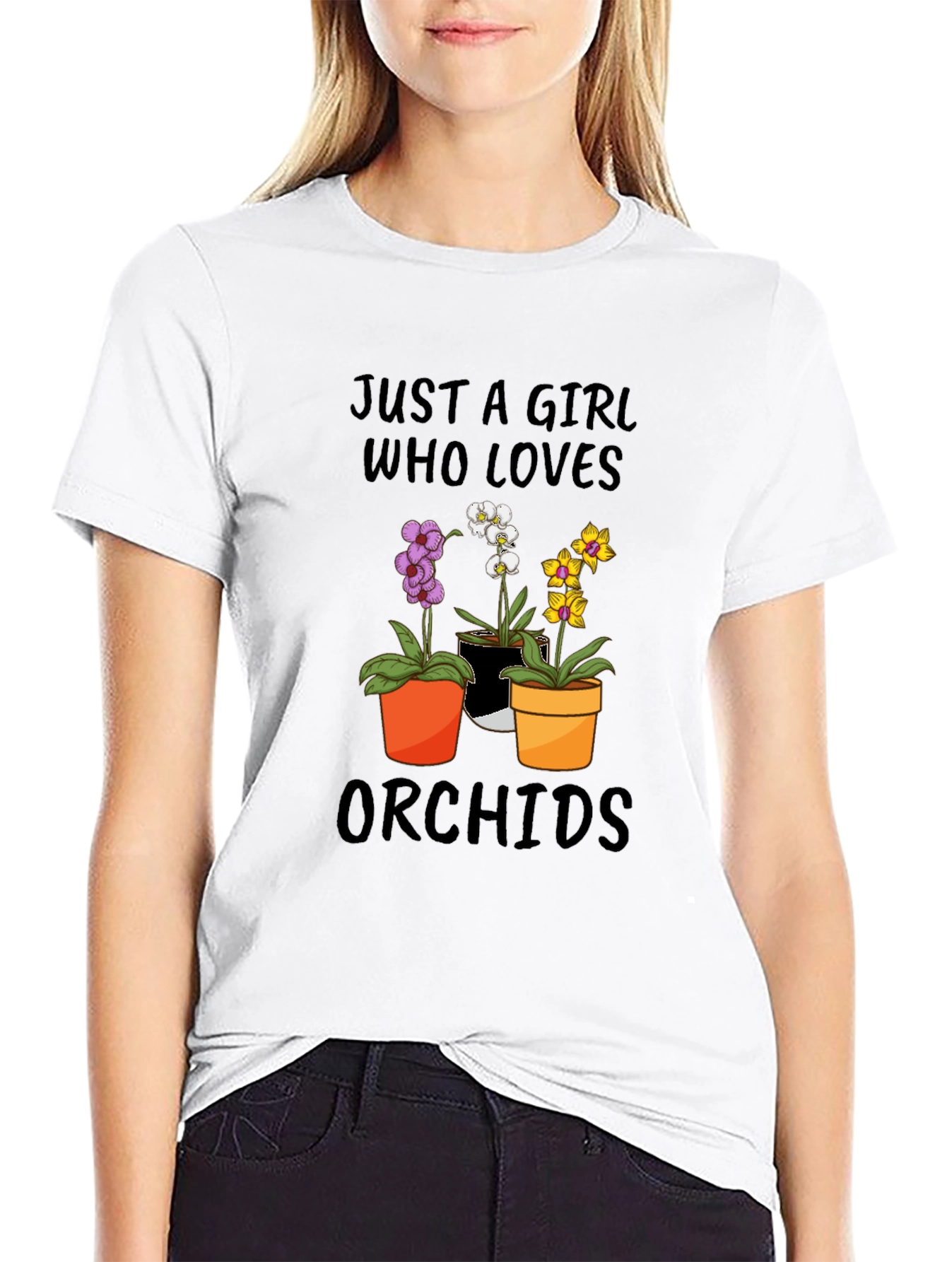 Black Just A Girl Who Loves Orchids T-Shirt view 9