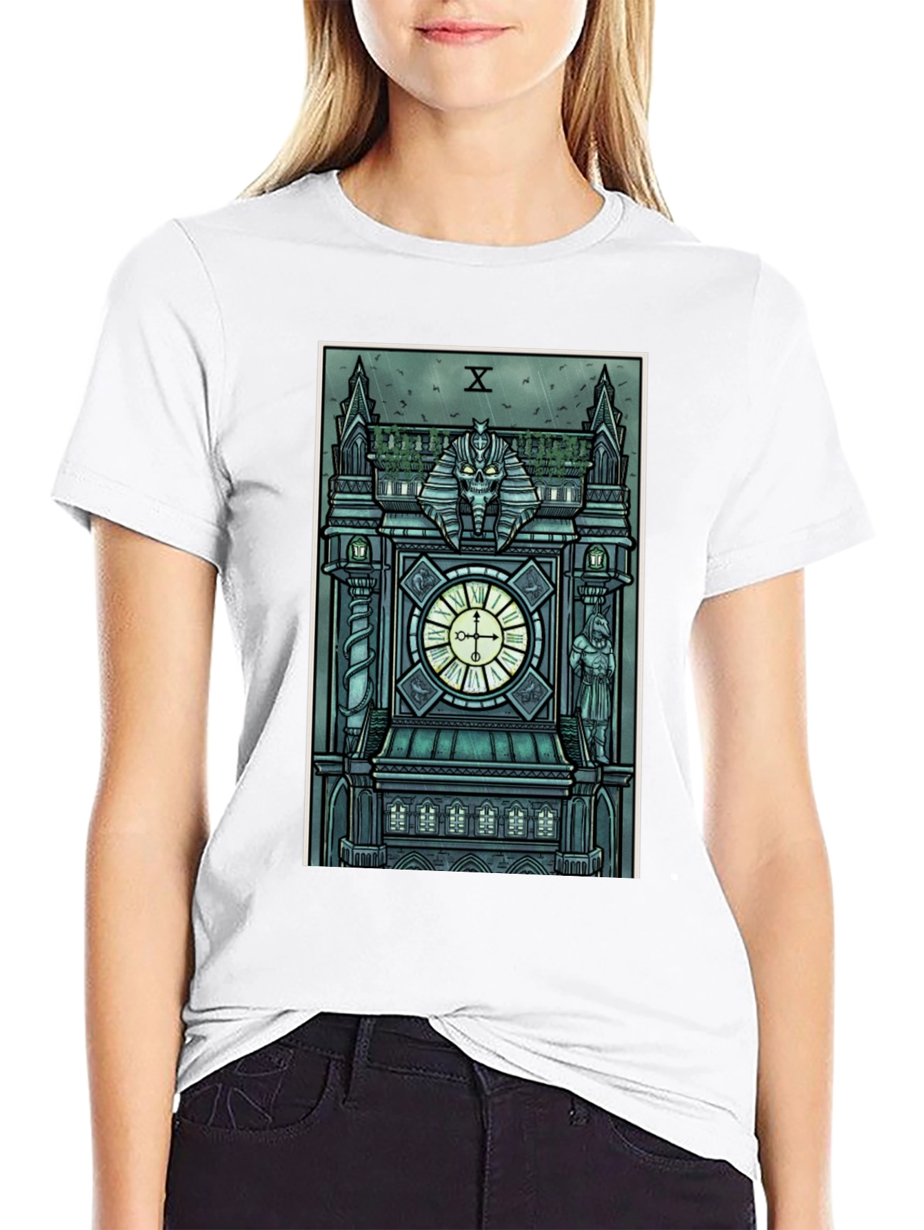 Black Gothic Clock Tower Graphic T-Shirt - Men's Black Tee view 9