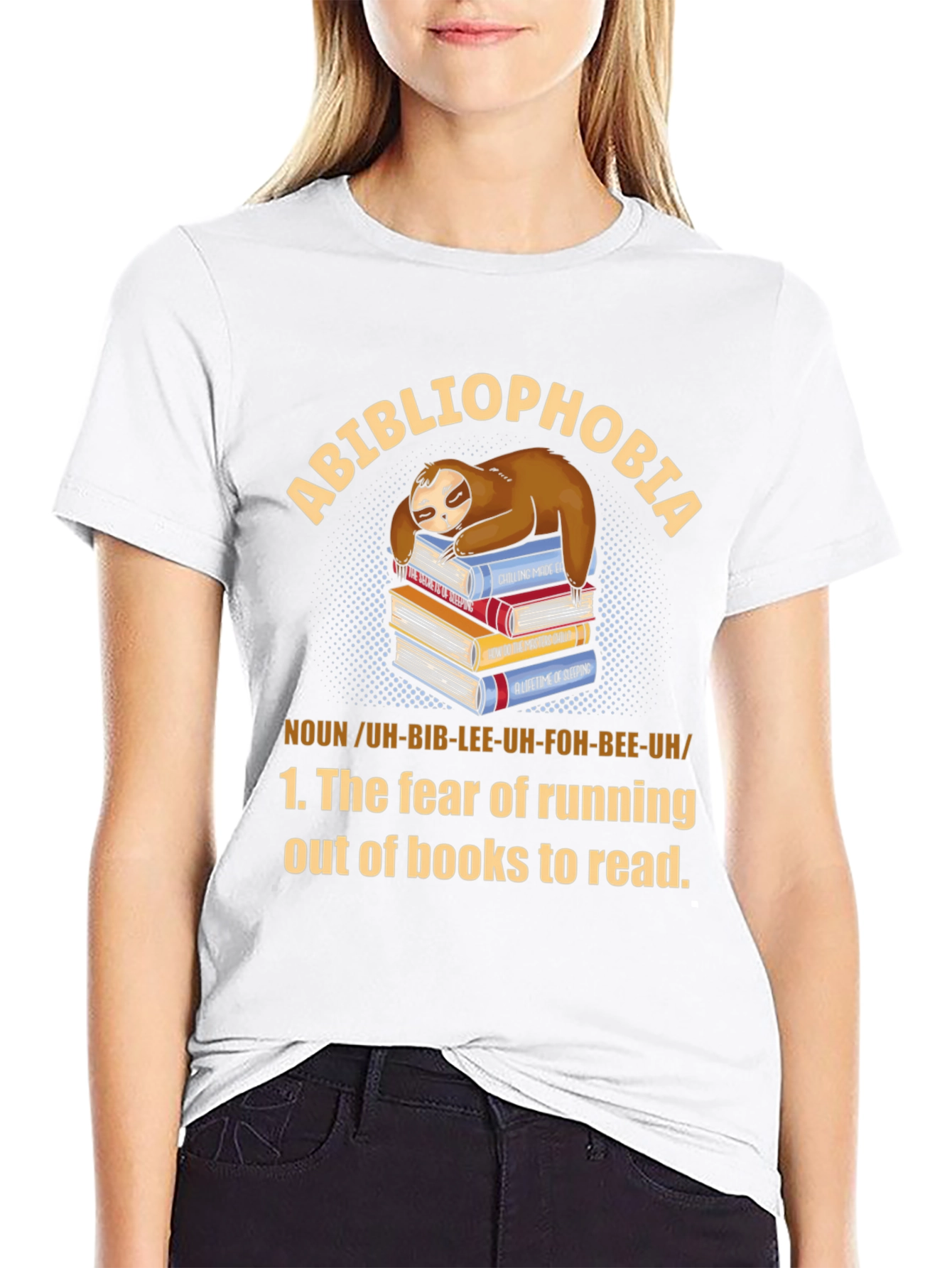 Black Abibliophobia Sloth Book Lover T-Shirt view 9