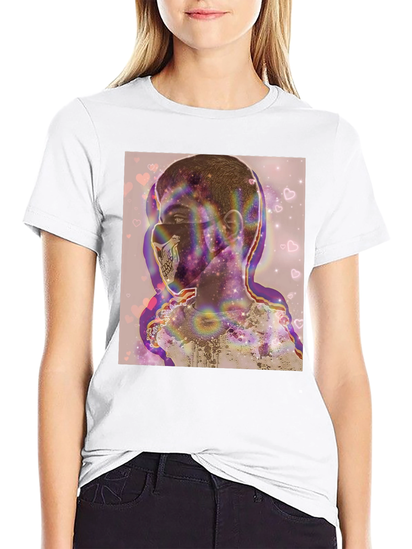 Black Psychedelic Skull Mask Graphic Tee view 9