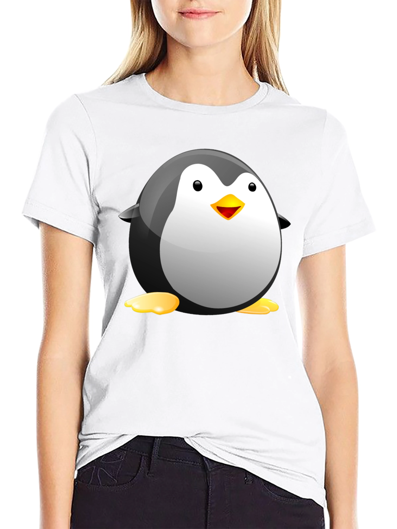 Black Cartoon Penguin Graphic Tee - Soft Cotton Blend view 9