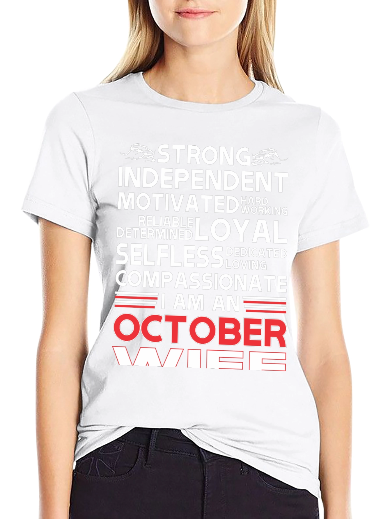 Black Strong October Wife Black T-Shirt view 9