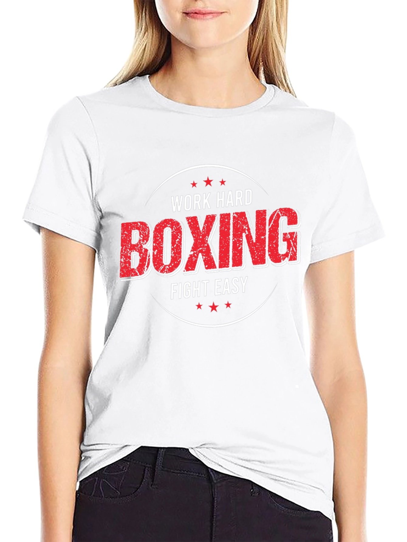 Black Work Hard Boxing Fight Easy Graphic T-Shirt view 9