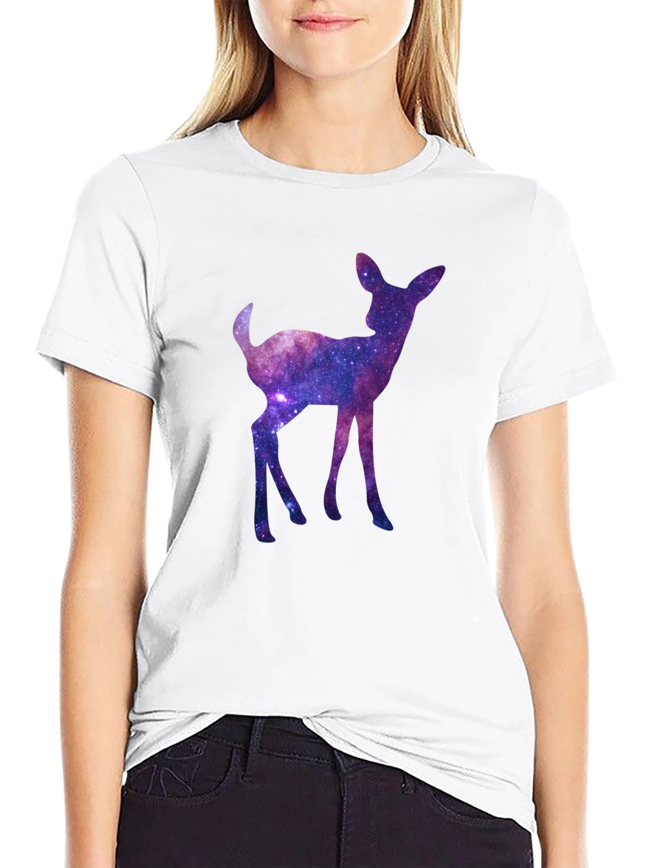 Black Galaxy Deer Graphic Tee - Cosmic Fawn T-Shirt view 9
