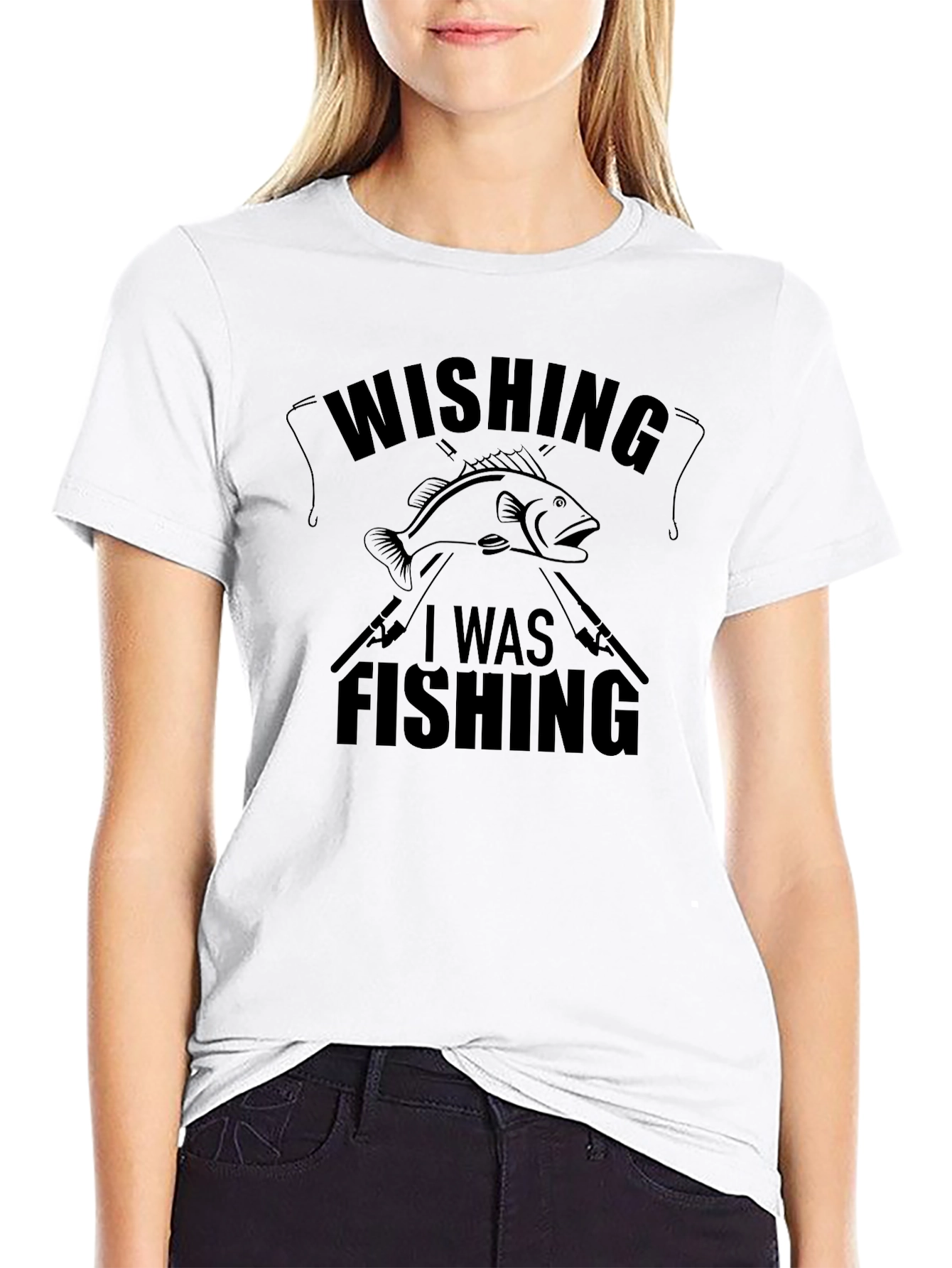 Black Wishing I Was Fishing T-Shirt - Angler Graphic Tee view 9