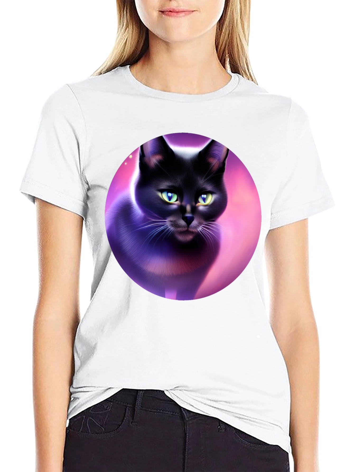 Black Black Cat Graphic Tee - Artistic Design view 9