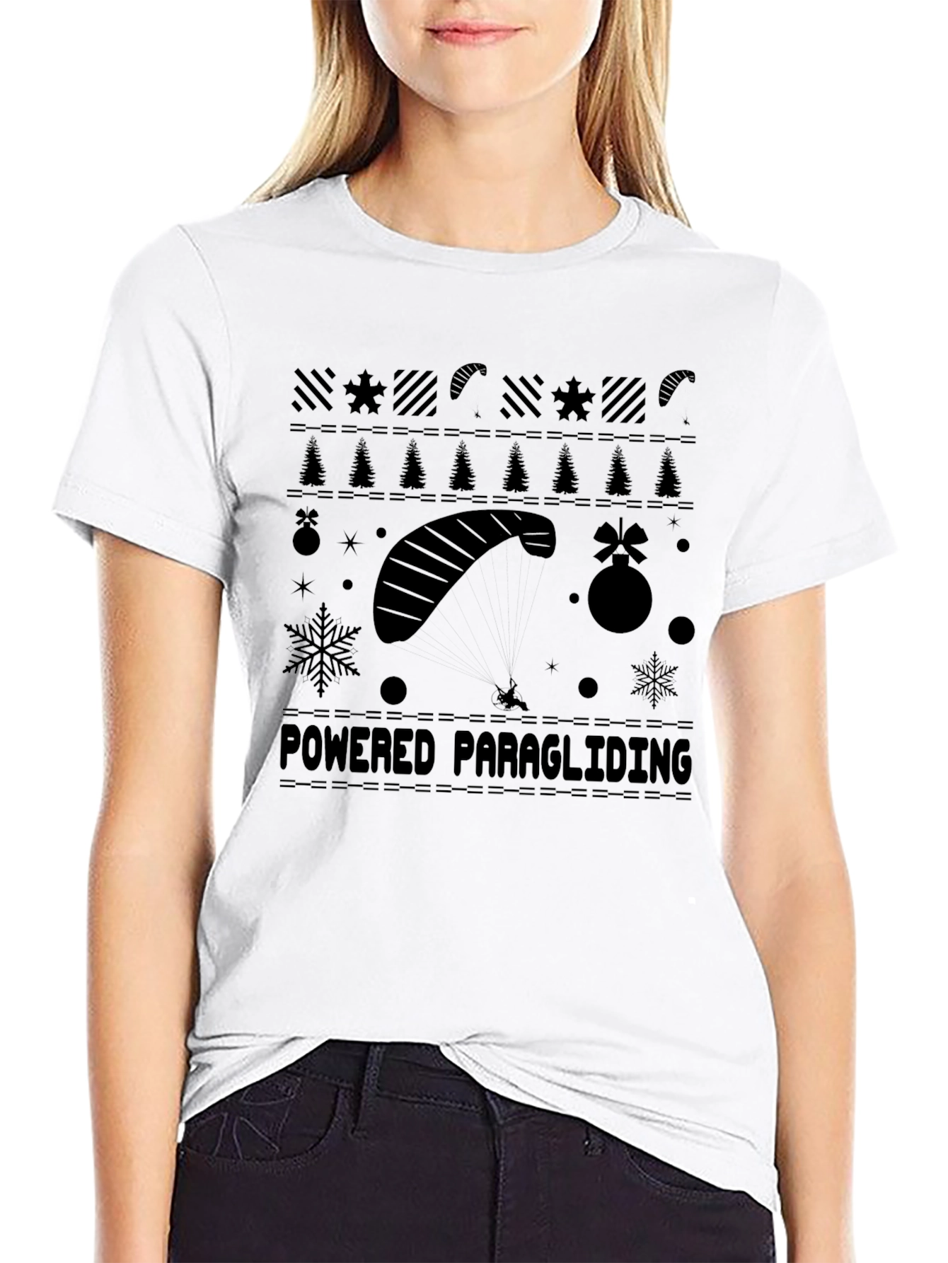 Black Powered Paragliding Christmas Sweater T-Shirt view 9