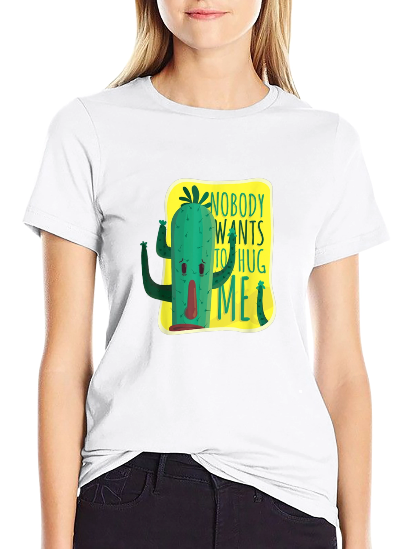 Black Nobody Wants To Hug Me Cactus Graphic Tee view 9