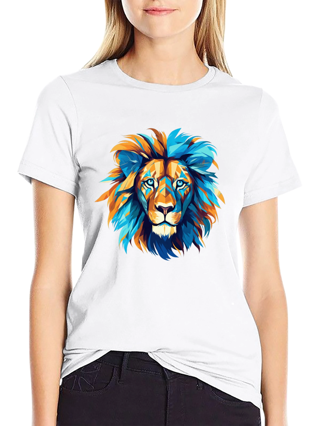 Black Geometric Lion Graphic Tee - Bold Style view 9