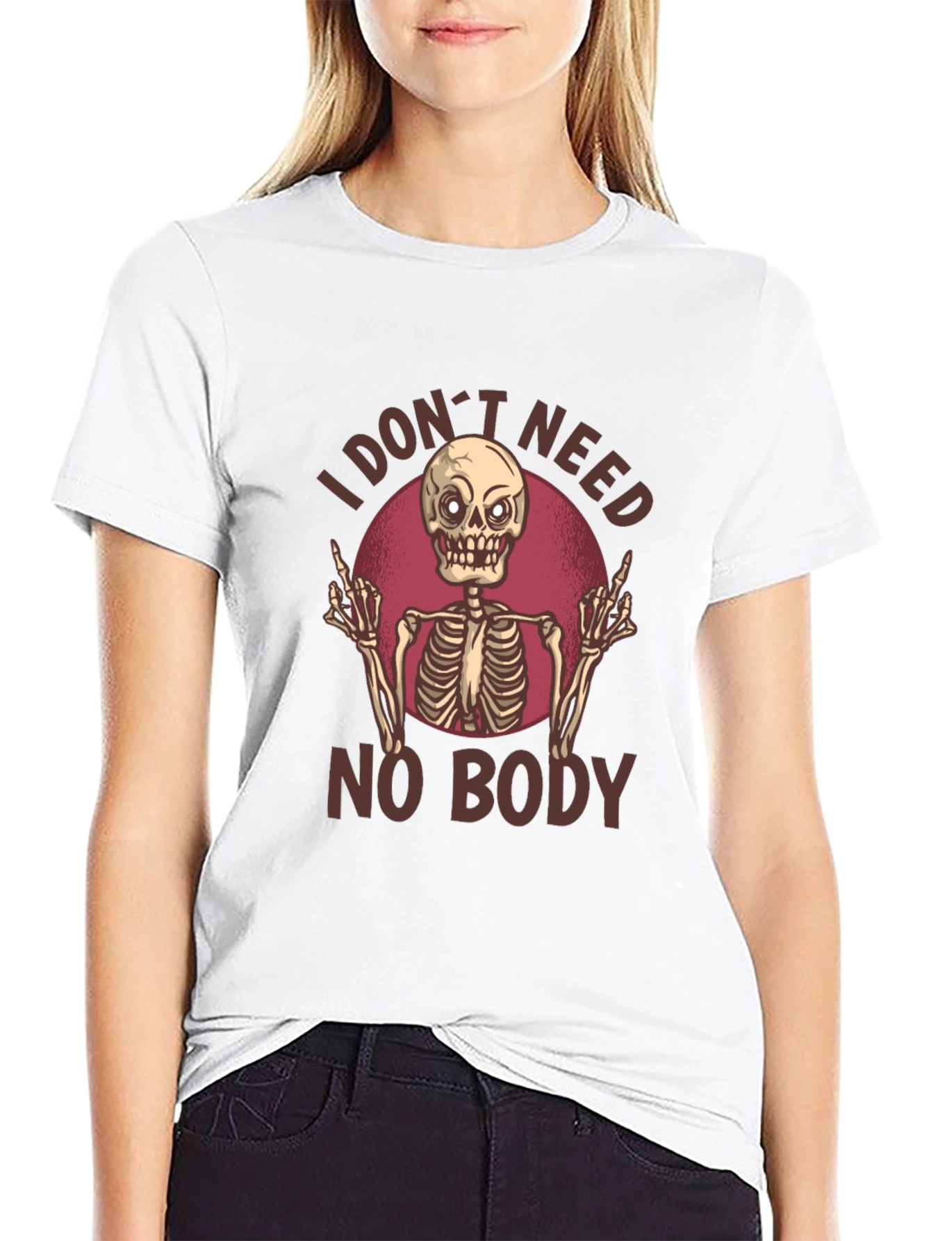 Black I Don't Need No Body Skeleton Graphic T-Shirt view 9