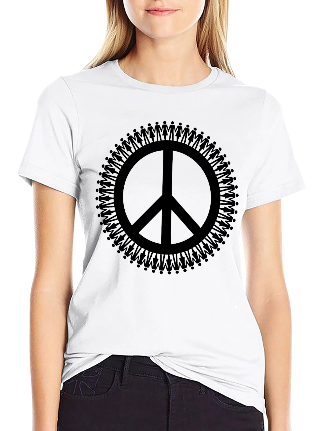 Black Peace Sign People Circle Graphic T-Shirt view 9