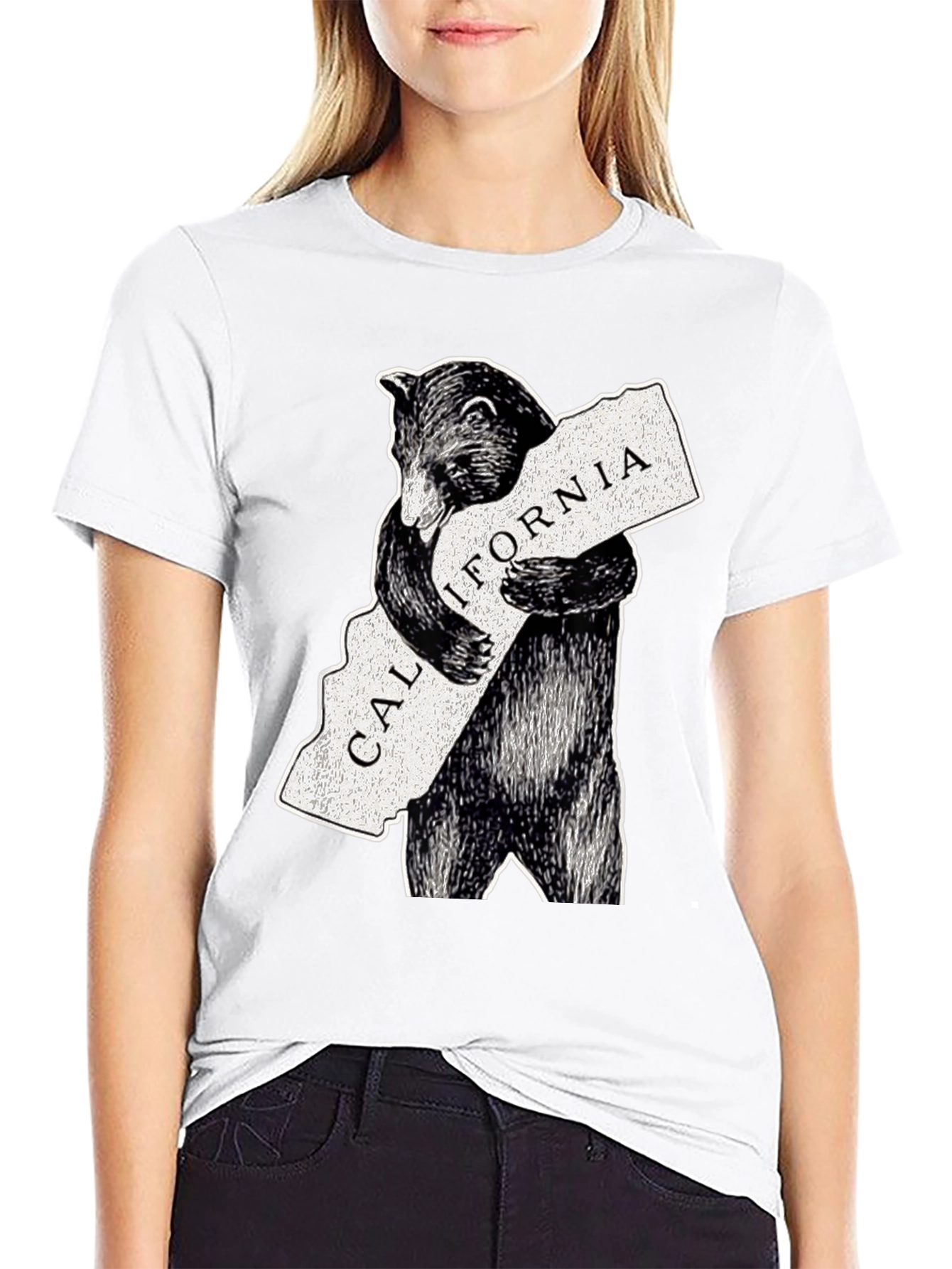 California Bear Hug Graphic Tee - Black Cotton Blend - 9