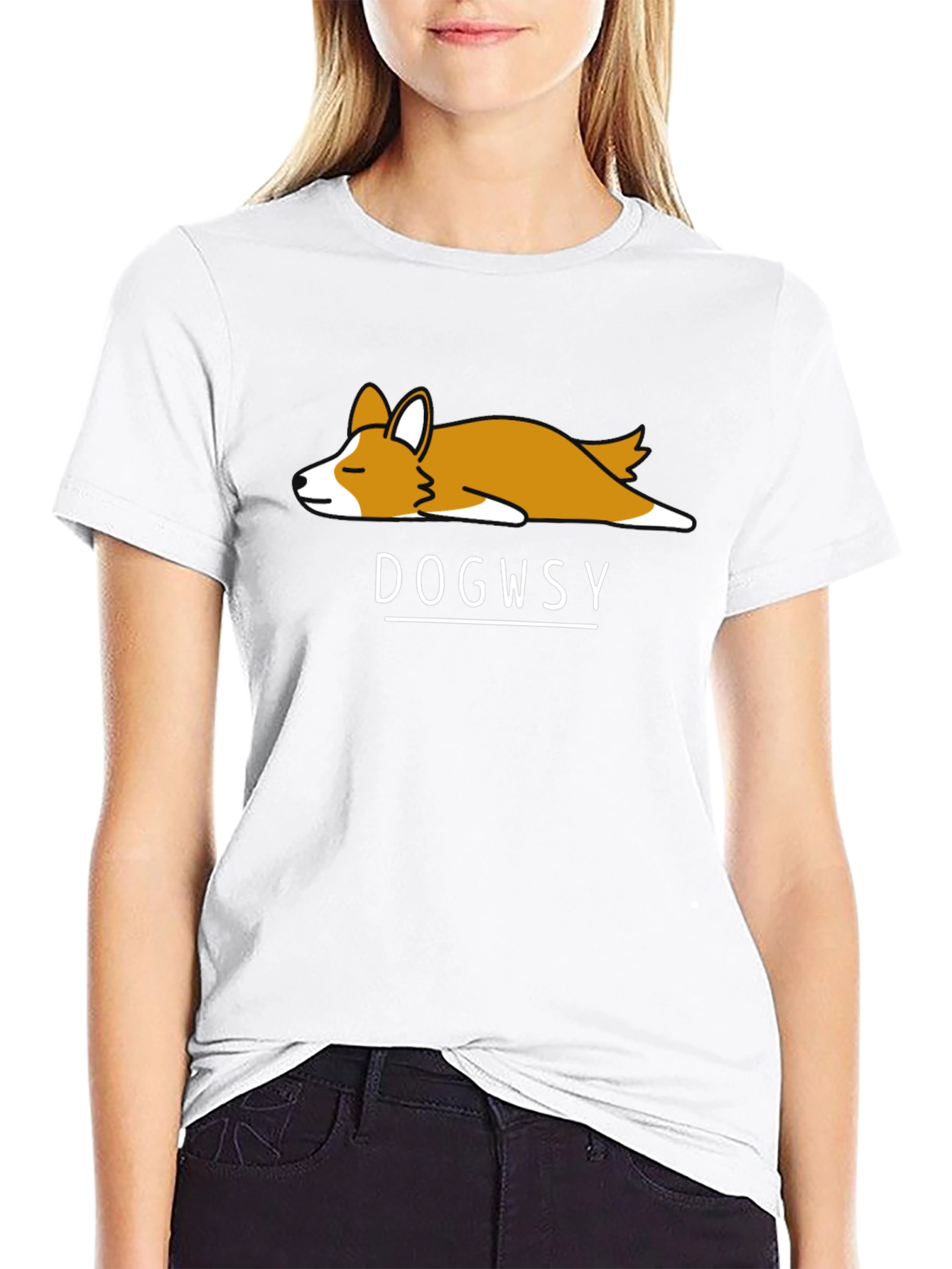 Black Dogwsy Nap Corgi Black T-Shirt view 9