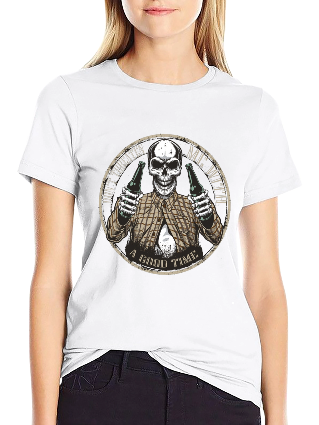 Black Don't Threaten Me Skull Graphic T-Shirt view 9