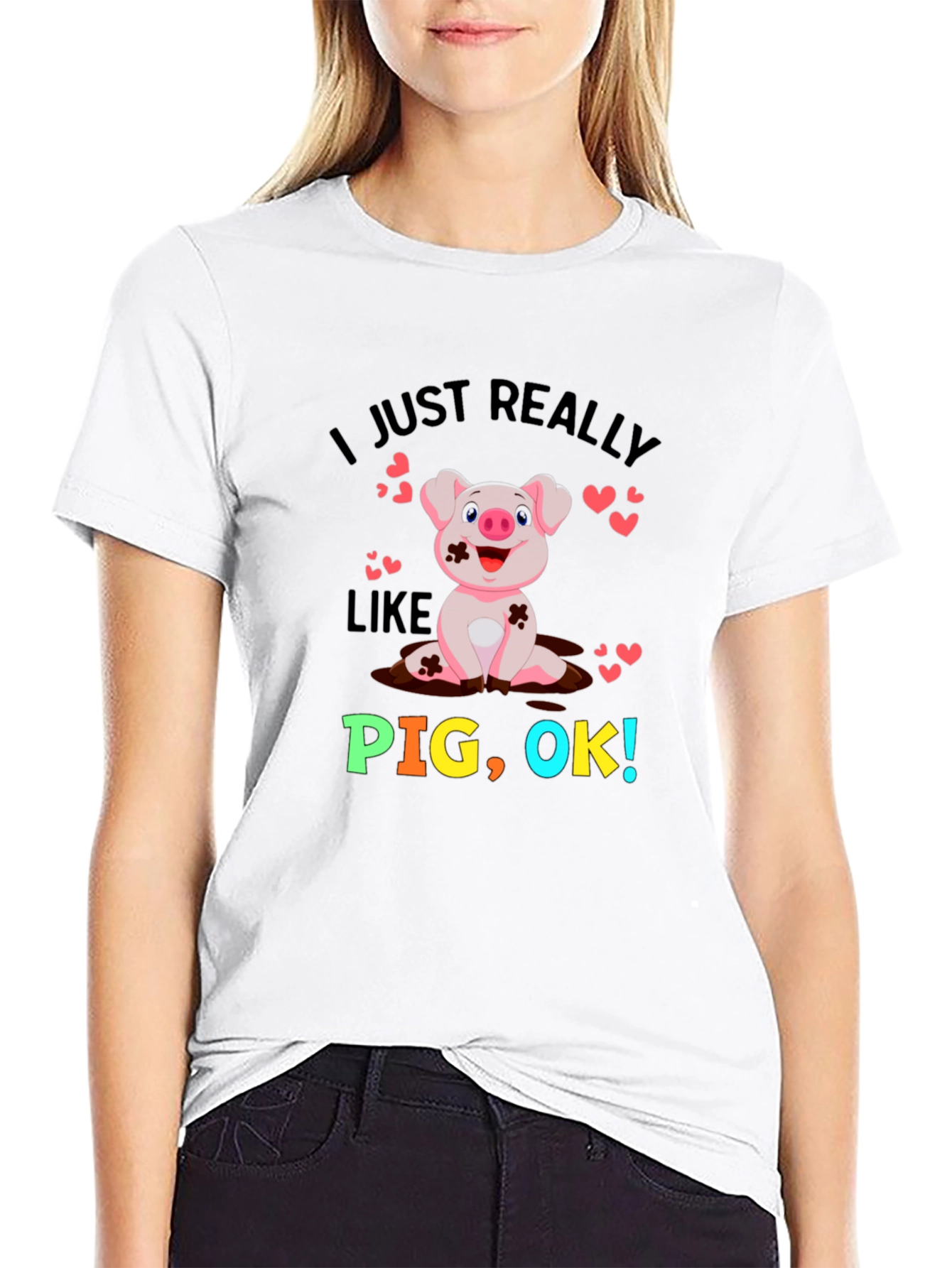 Black I Just Really Like Pigs! Novelty Graphic T-Shirt view 9