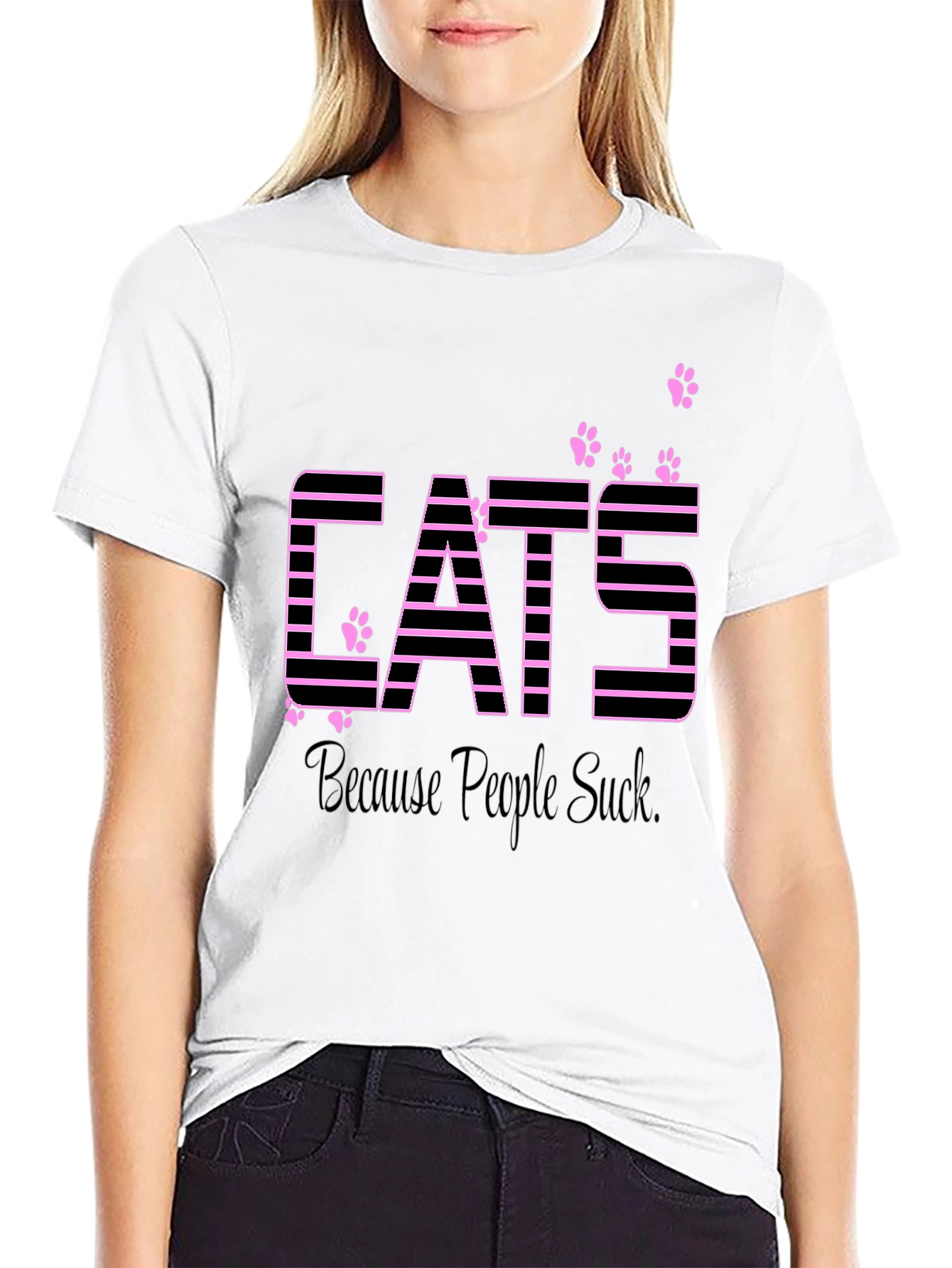 Black Cats Because People Suck Funny Graphic T-Shirt view 9