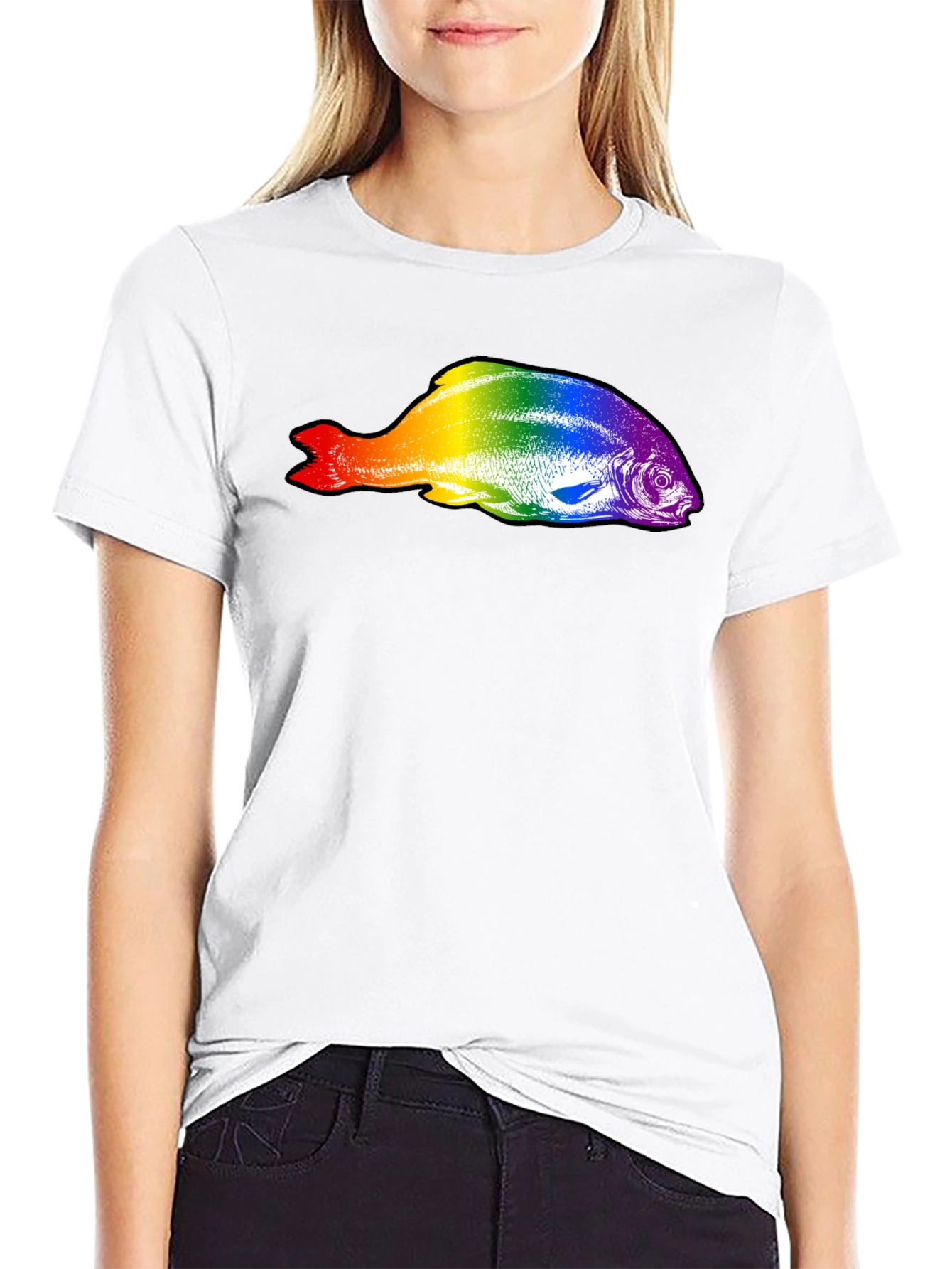 Black Rainbow Fish Graphic Black T-Shirt view 9