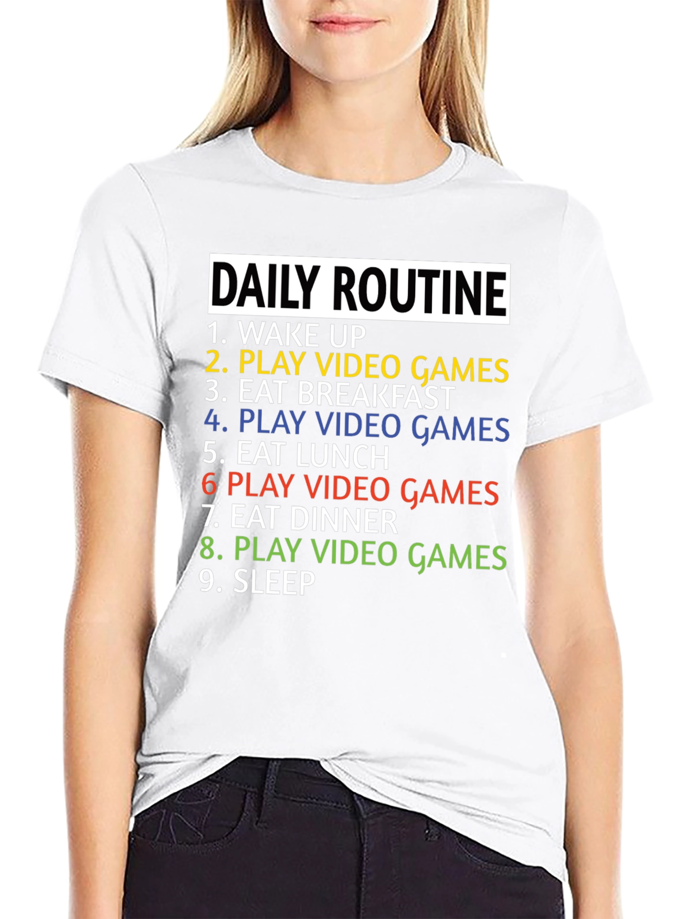 Black Gamer Daily Routine T-Shirt - Funny Gaming Tee view 9