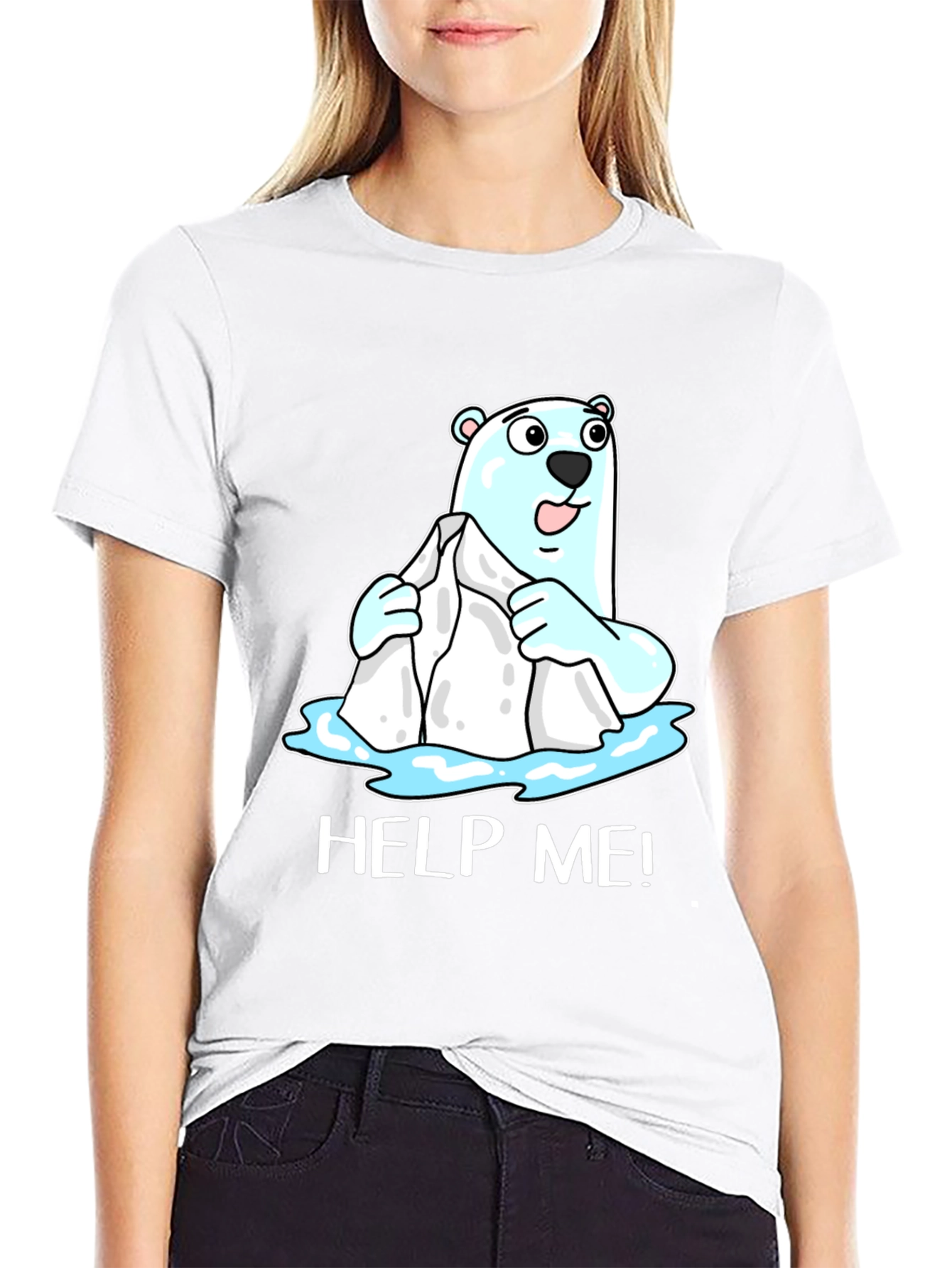 Black Help Me Polar Bear Graphic T-Shirt view 9