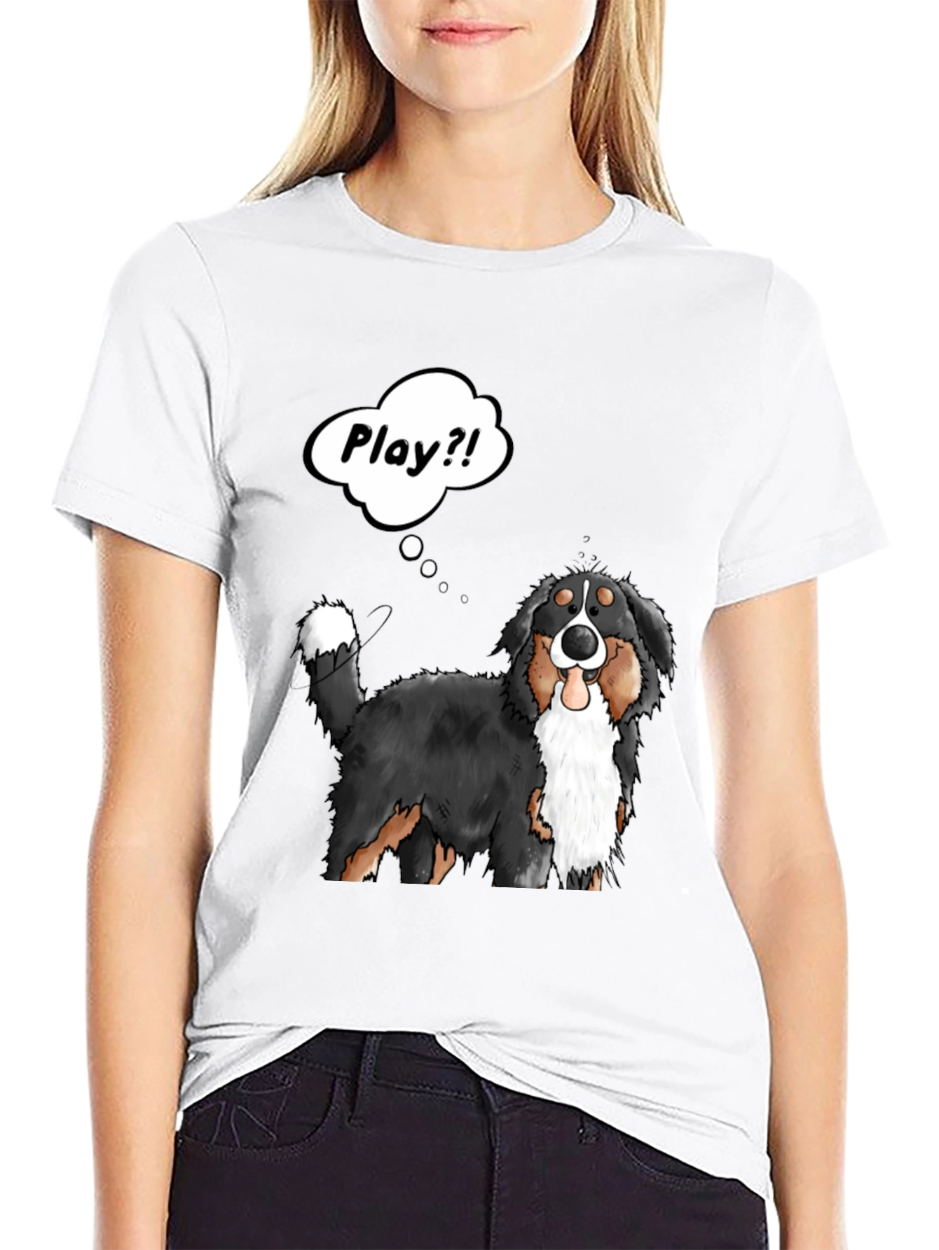 Black Playful Dog Cartoon Graphic T-Shirt view 9