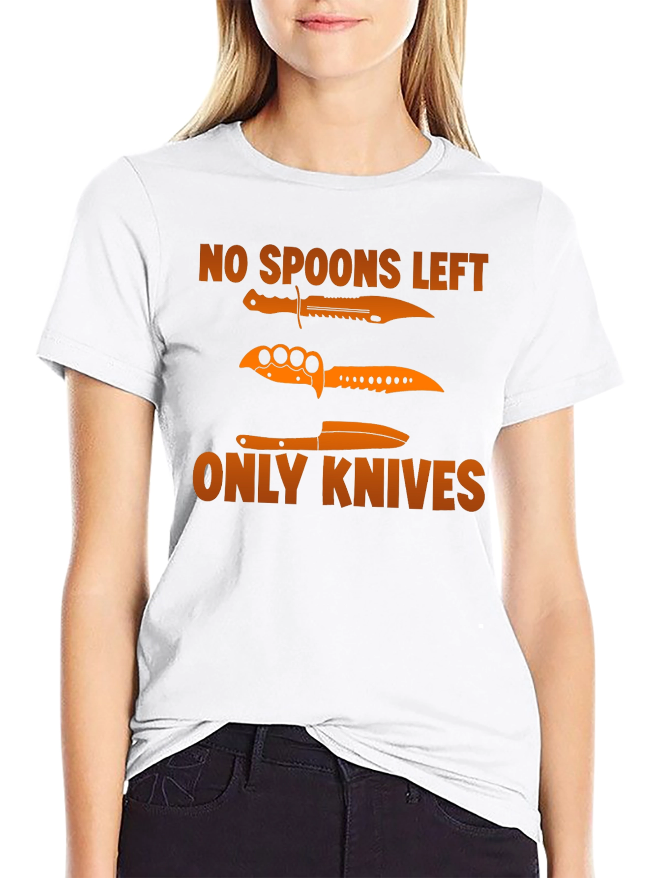 Black No Spoons Left Only Knives T-Shirt view 9
