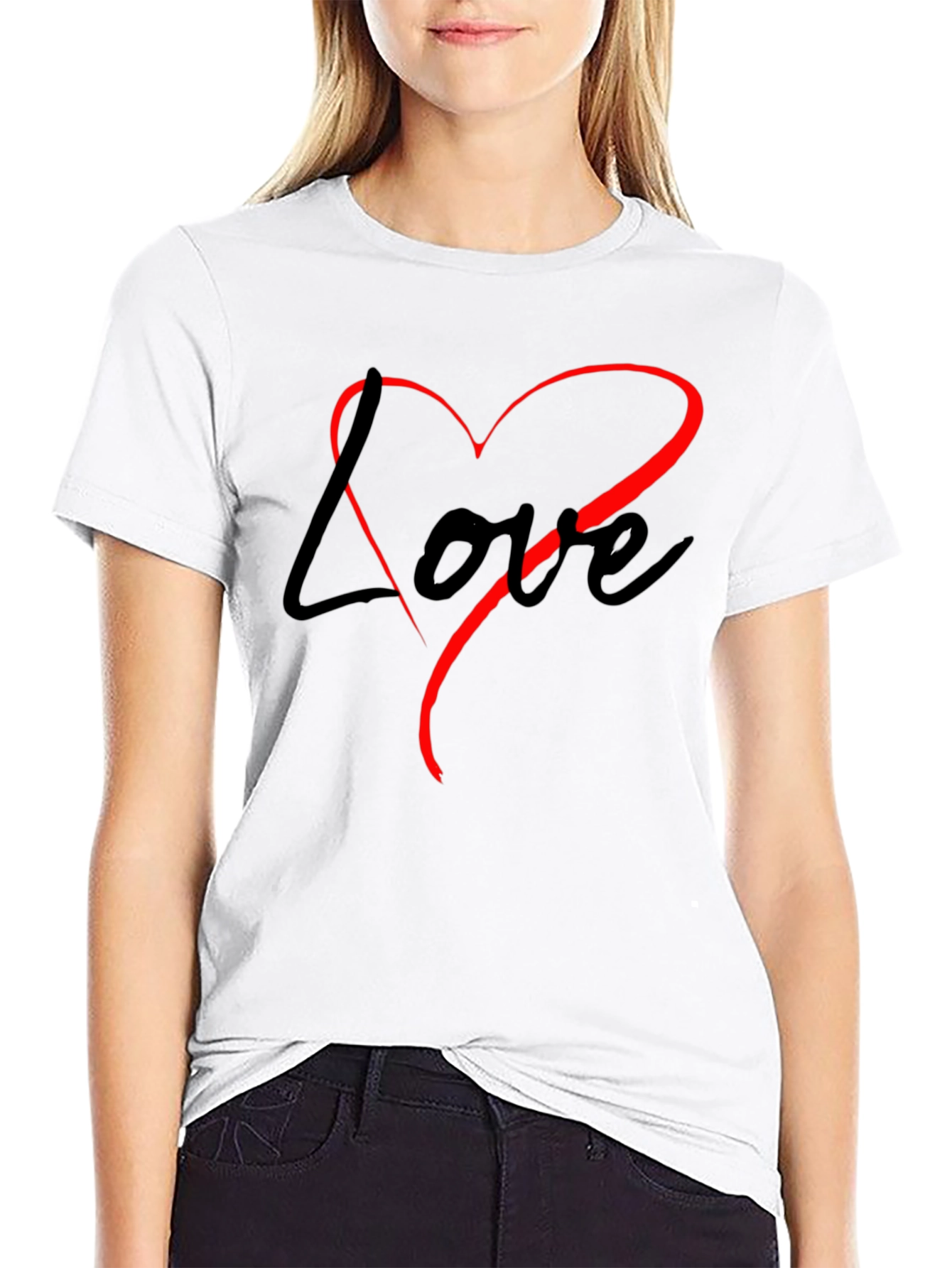 Black Love Heart Graphic Black T-Shirt view 9