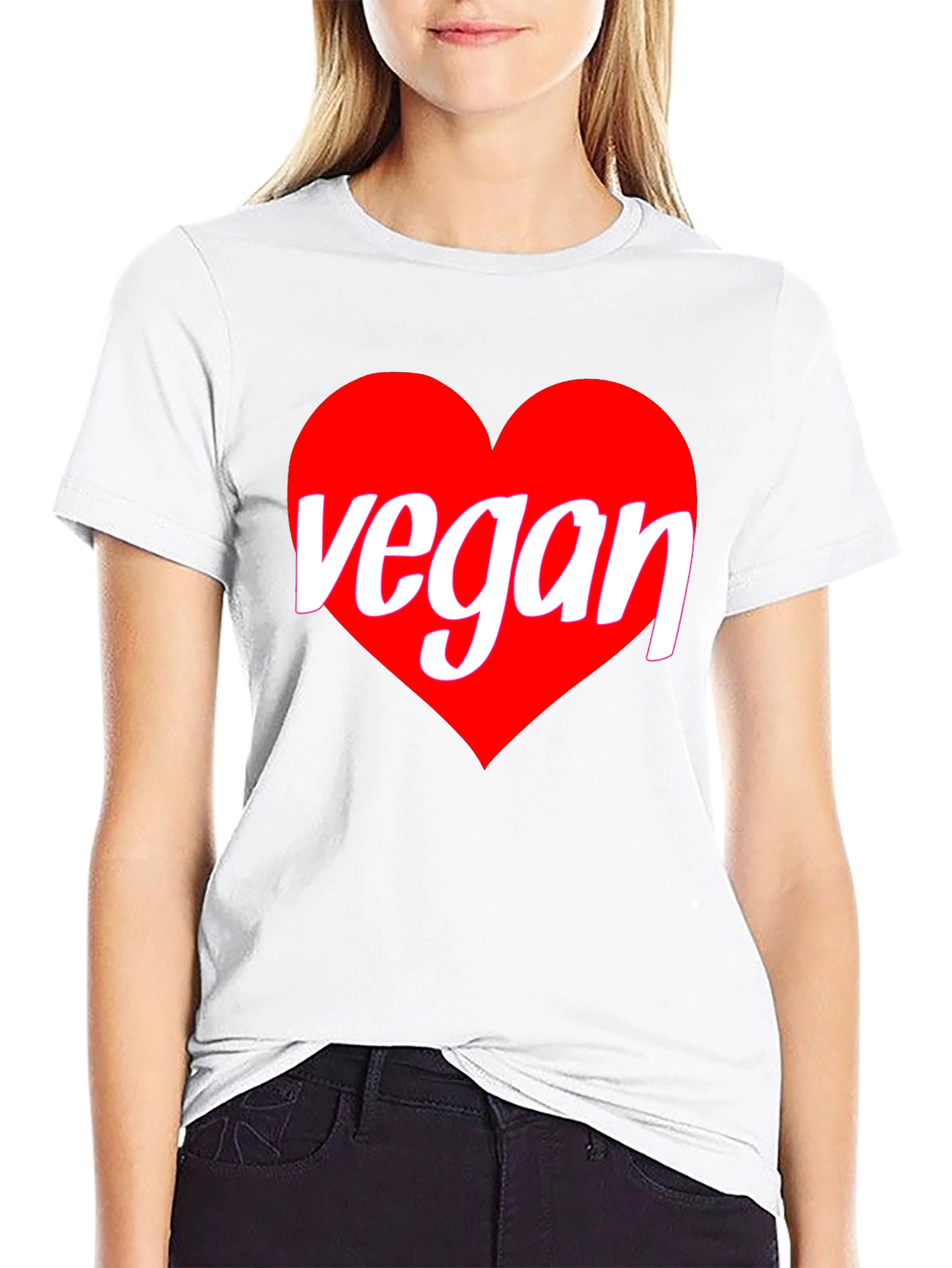 Black Vegan Heart Graphic T-Shirt - Black Crew Neck Tee view 9
