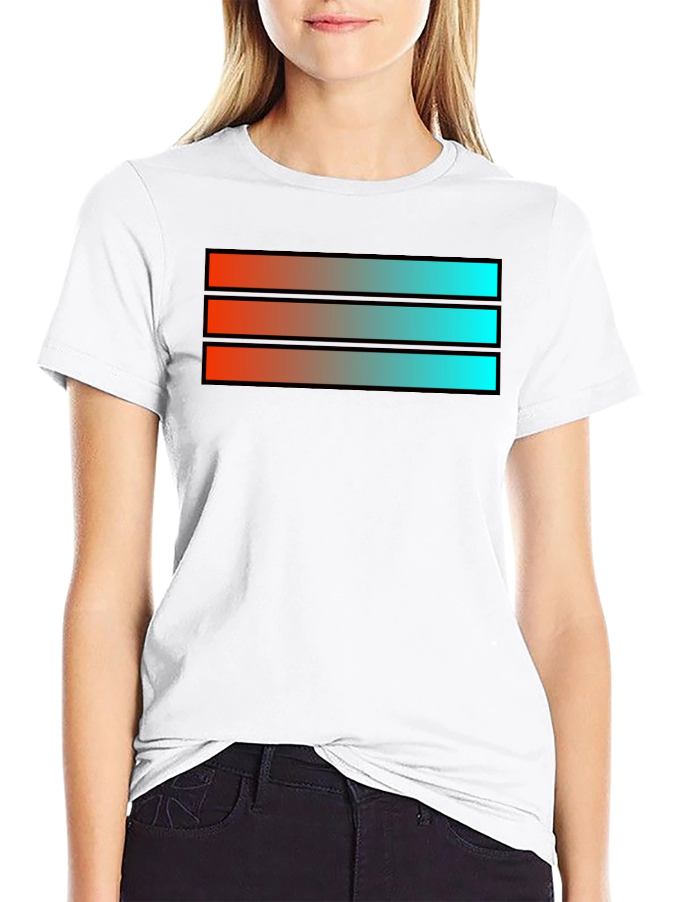 Black Gradient Stripe Graphic Tee - Modern Style view 9