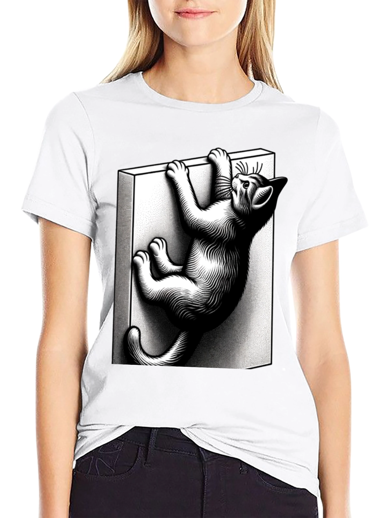 Black Climbing Cat Graphic Tee - Black Cotton Blend view 9