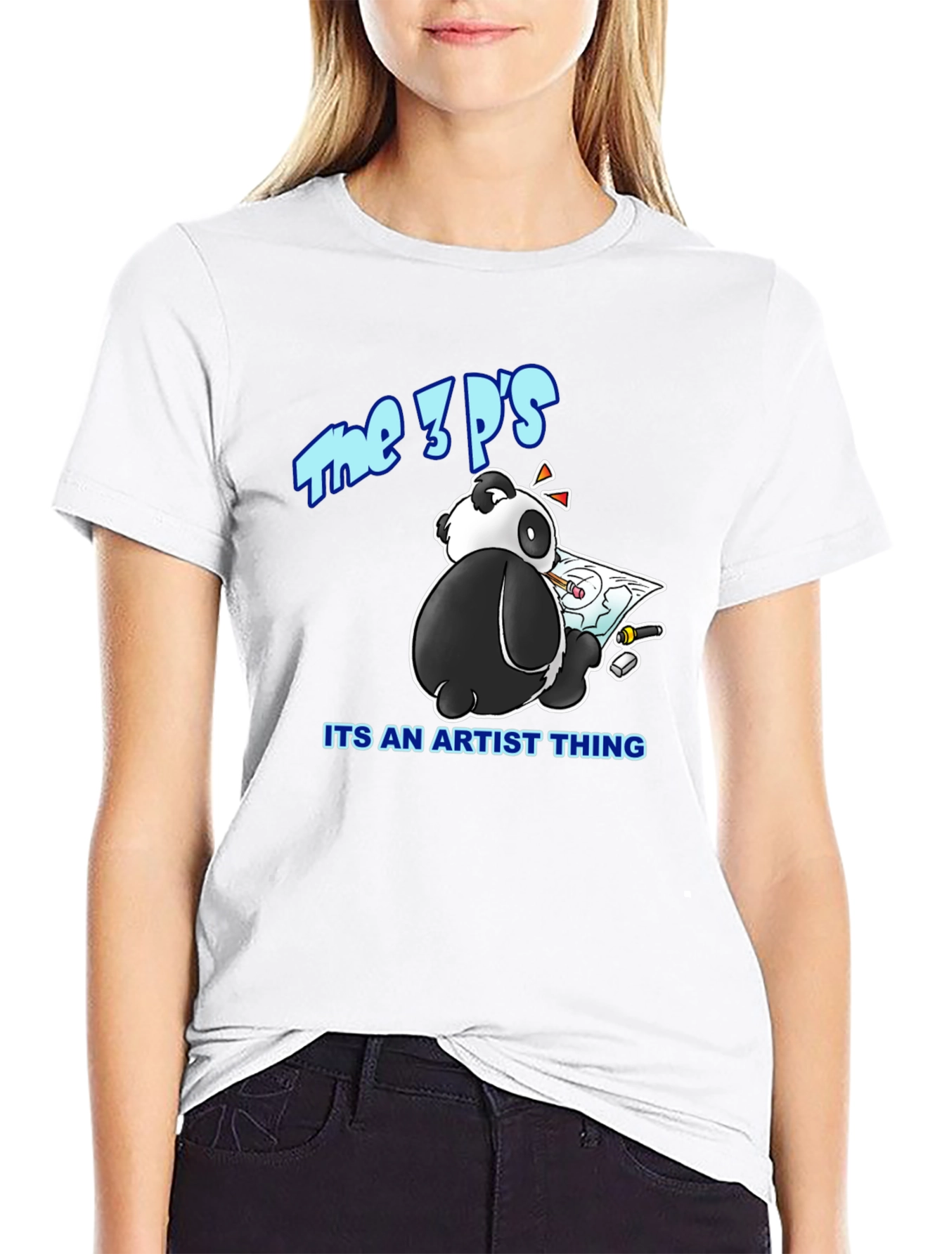 Black The 3P's Artist Panda Black Graphic T-Shirt view 9