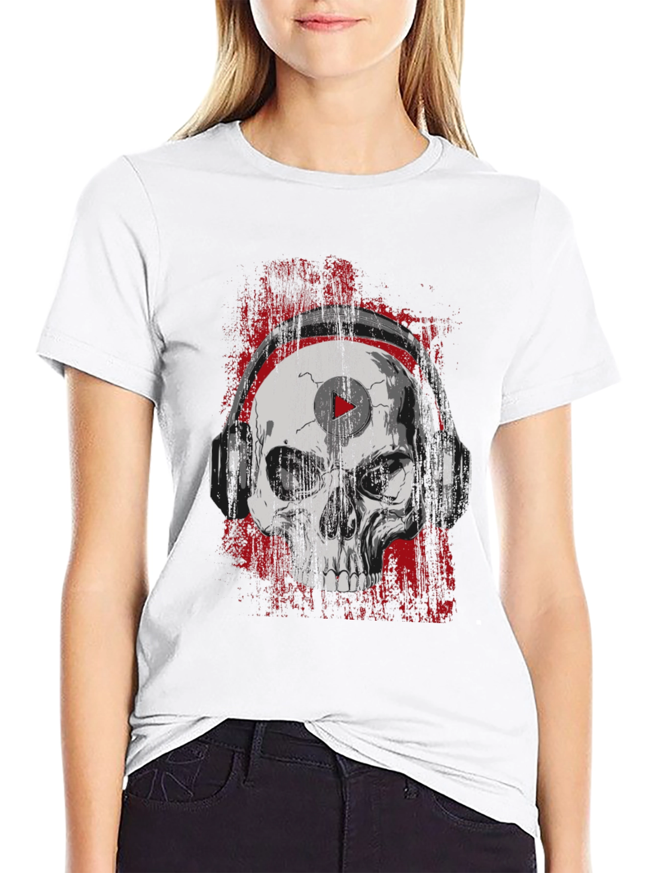 Black Skull Headphones Graphic Tee - Rocker Style T-Shirt view 9