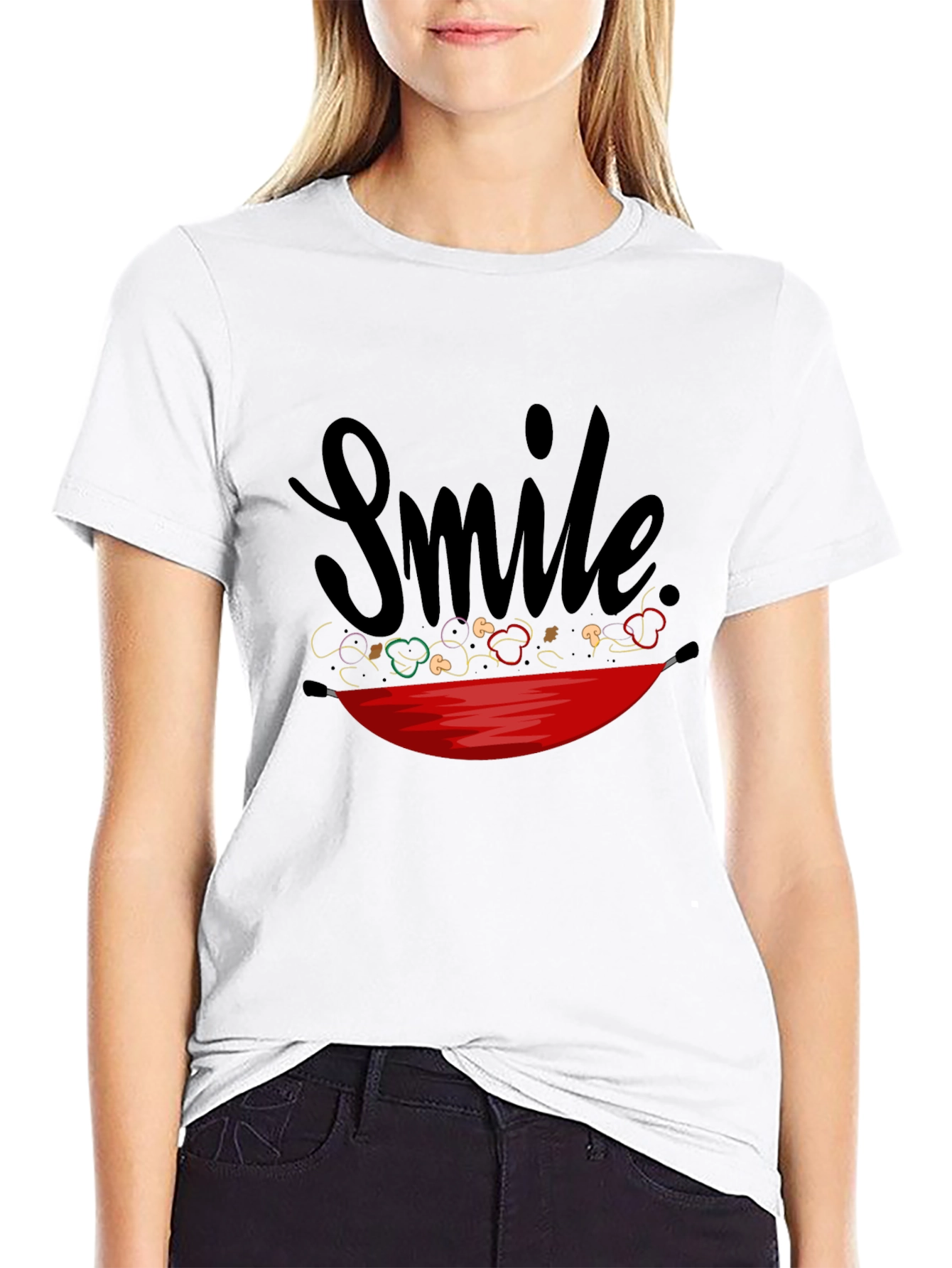 Black Smile Stir-Fry T-Shirt - Whimsical Graphic Tee view 9