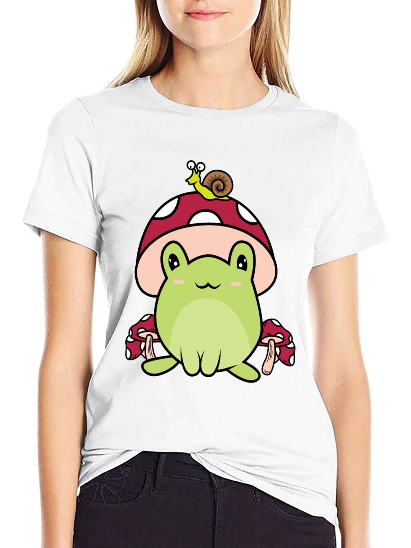 Black Frog & Snail Mushroom T-Shirt - Cute Cartoon Tee view 9