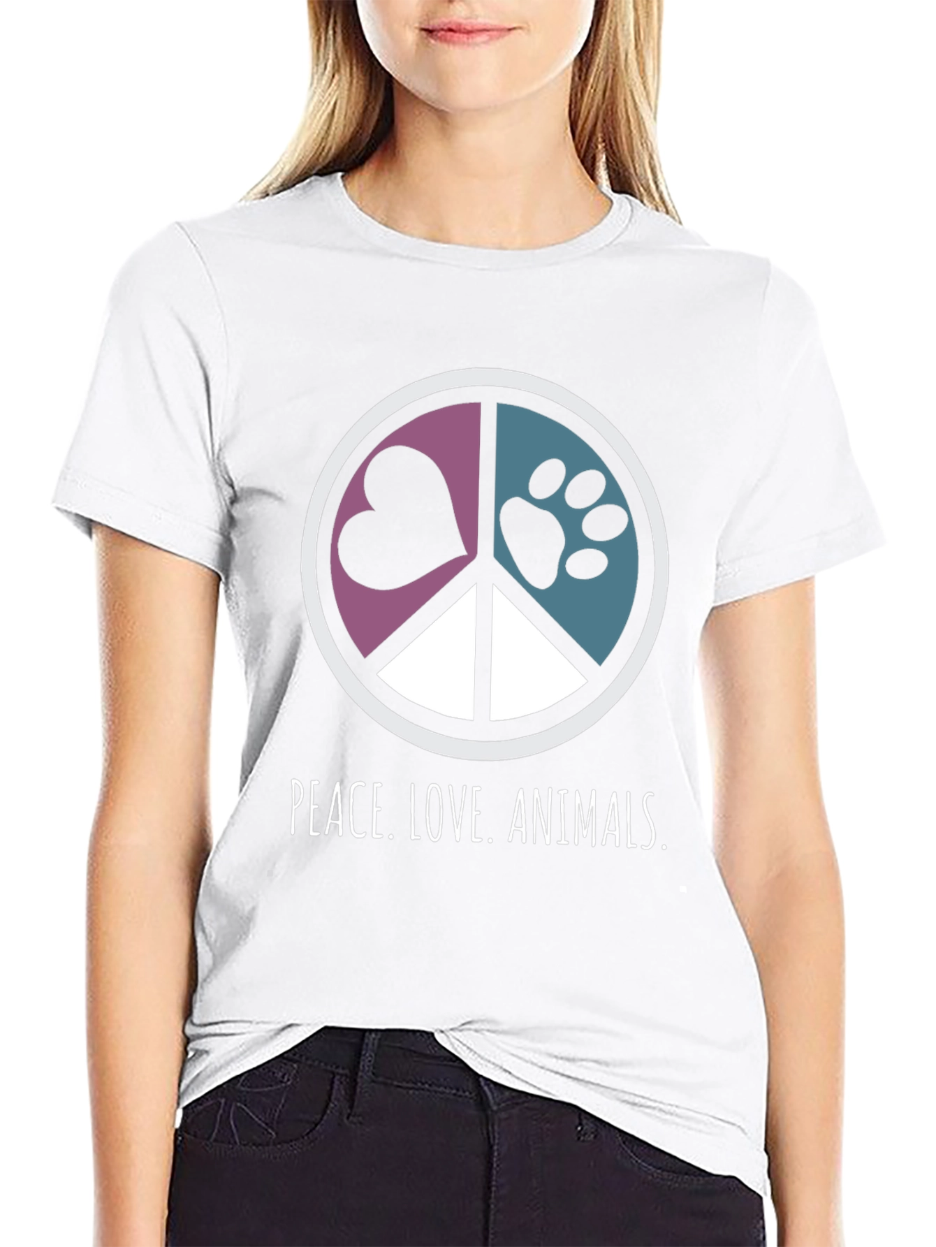 Black Peace Love Animals Graphic T-Shirt view 9