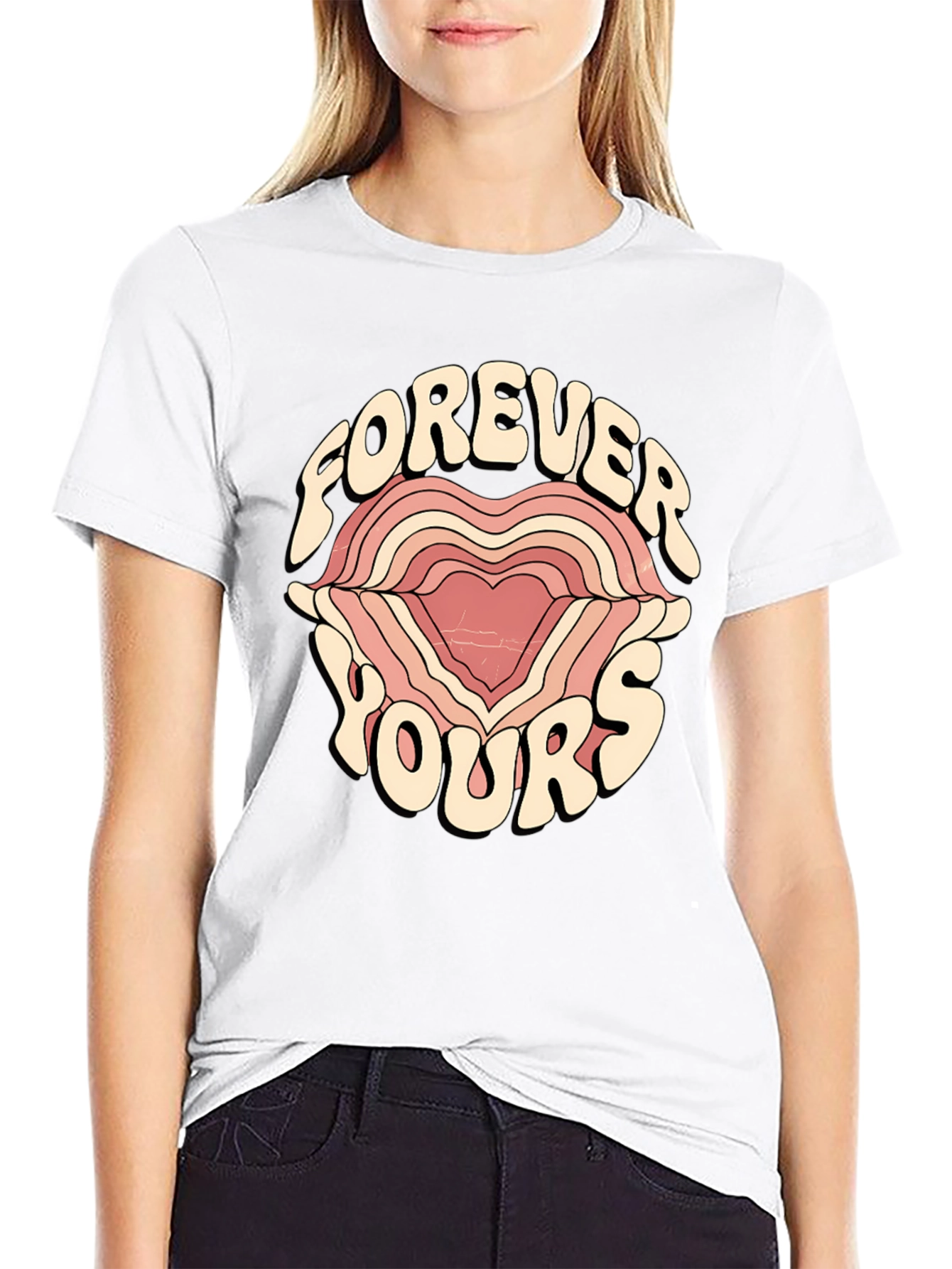 Black Forever Yours Graphic Tee - Retro Heart Design view 9