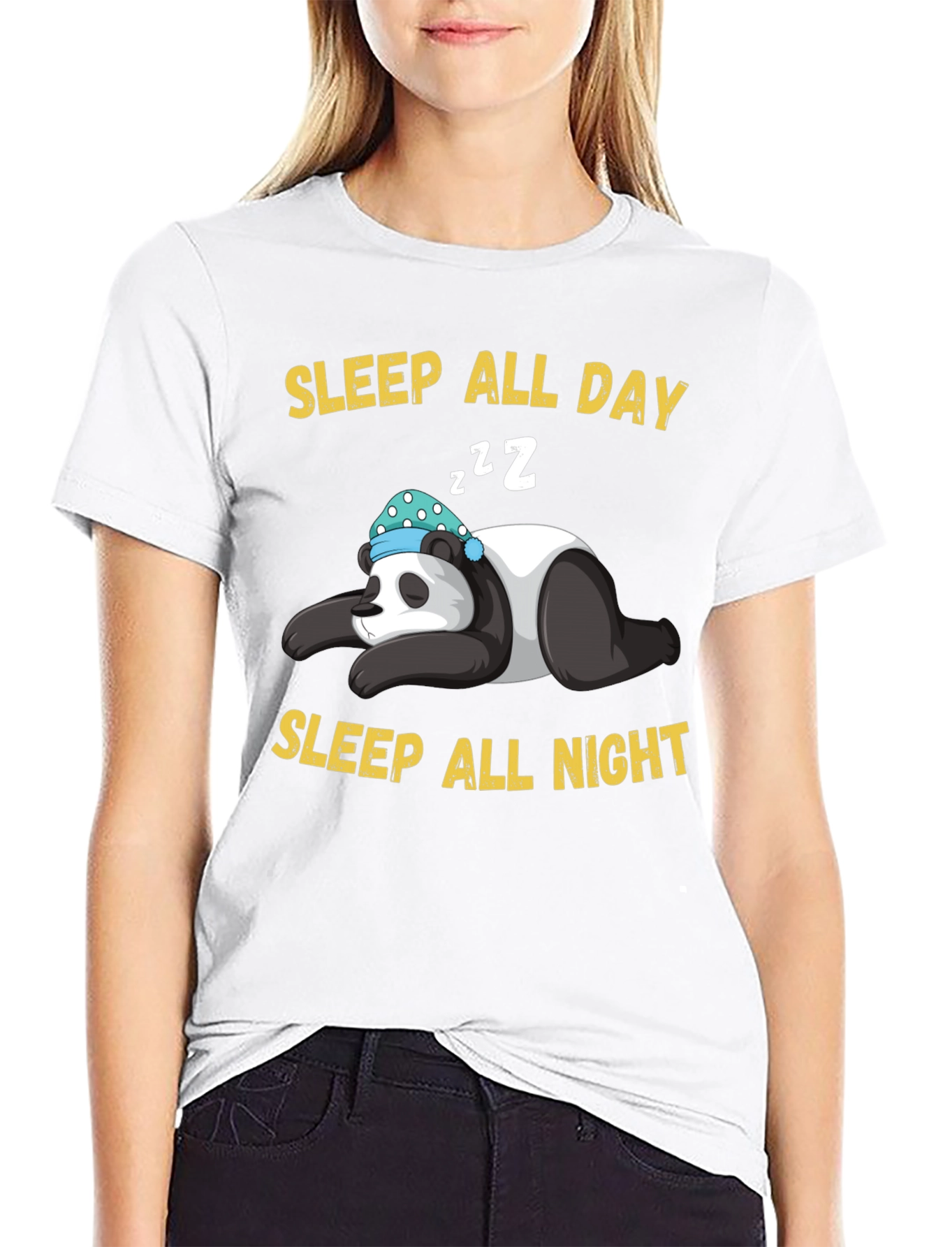 Black Sleepy Panda Tee - Sleep All Day/Night view 9