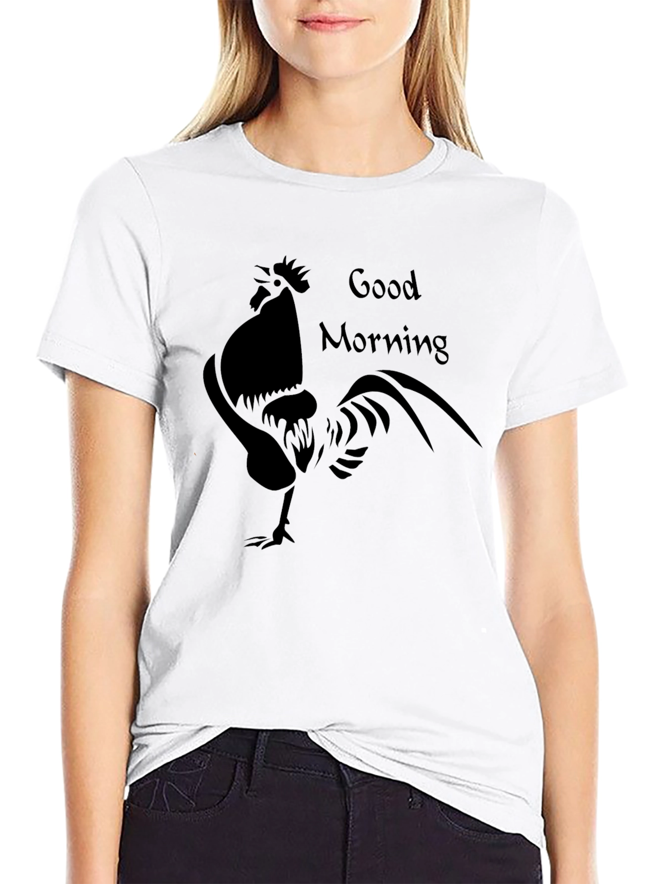 Black Good Morning Rooster Graphic Tee - Black view 9