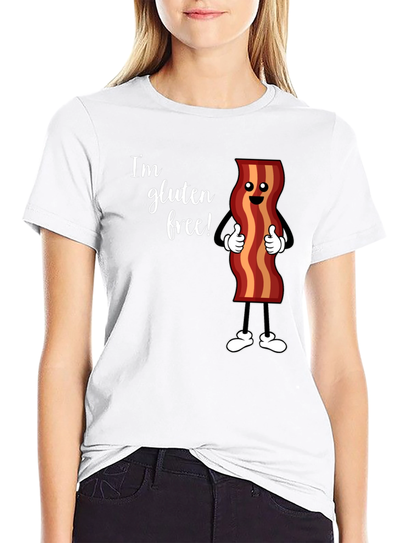 Black Gluten Free Bacon T-Shirt Funny Foodie Tee view 9