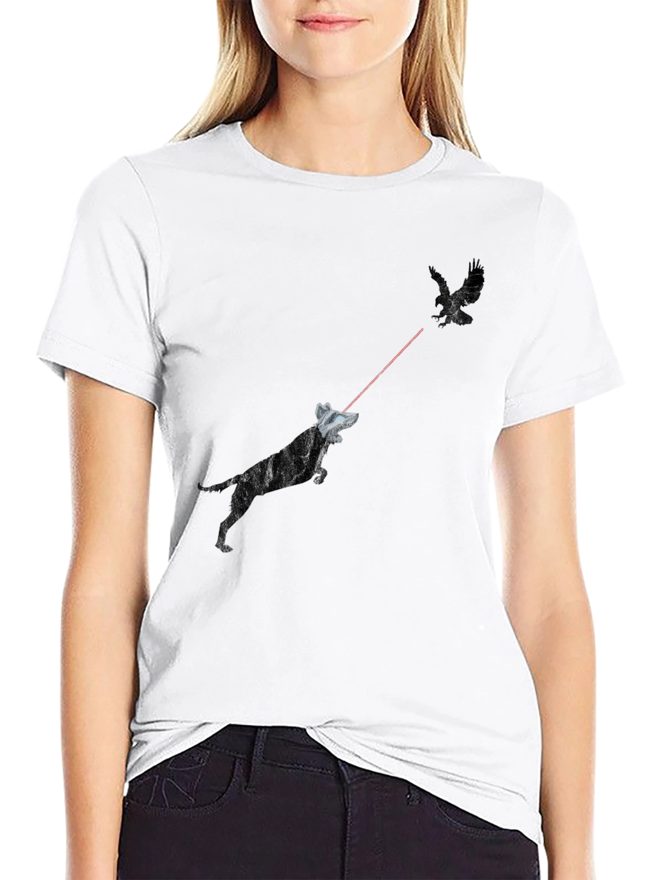 Black Laser Dog vs Bird Graphic Tee - Black T-Shirt view 9