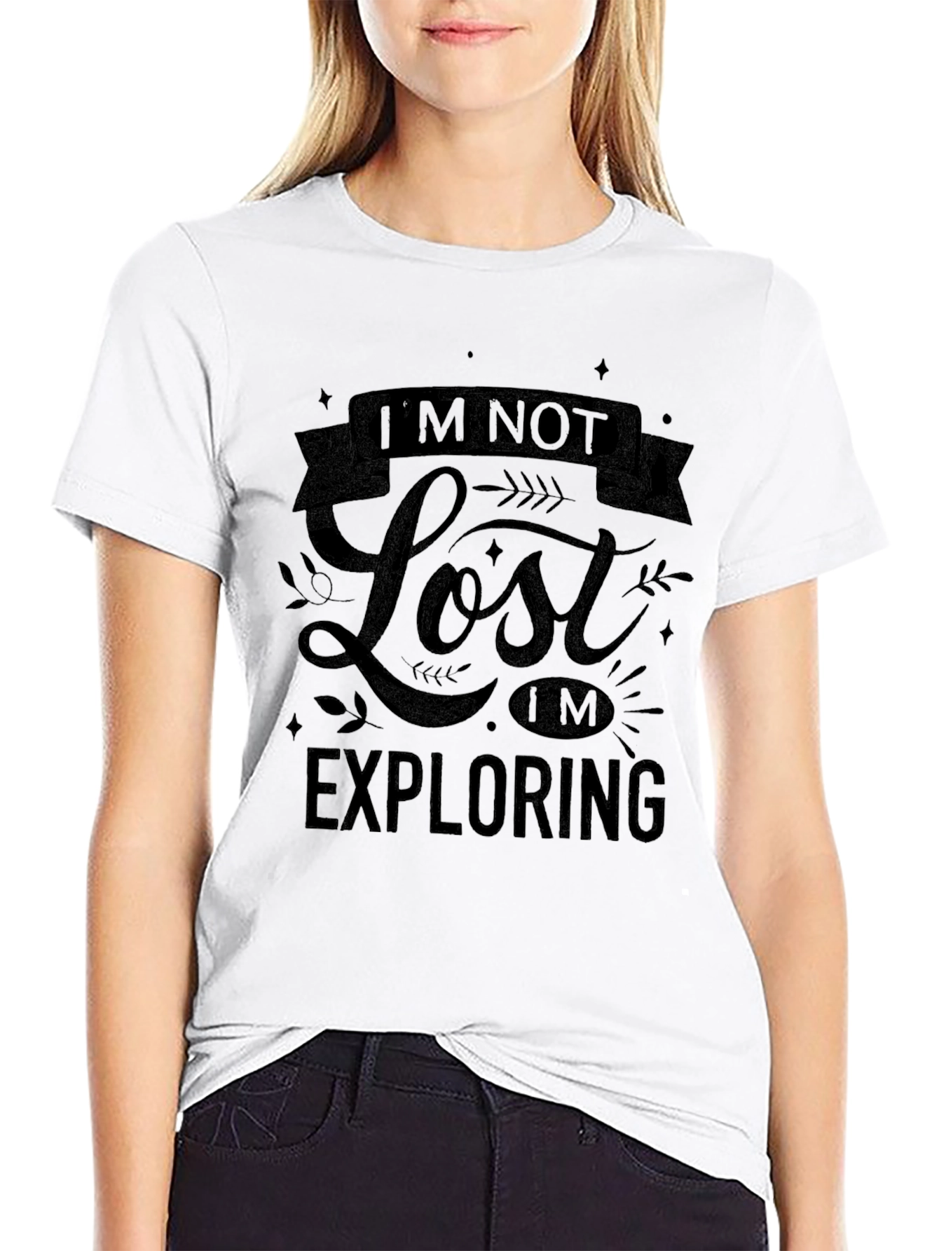 Black I'm Not Lost I'm Exploring Black Graphic Tee view 9