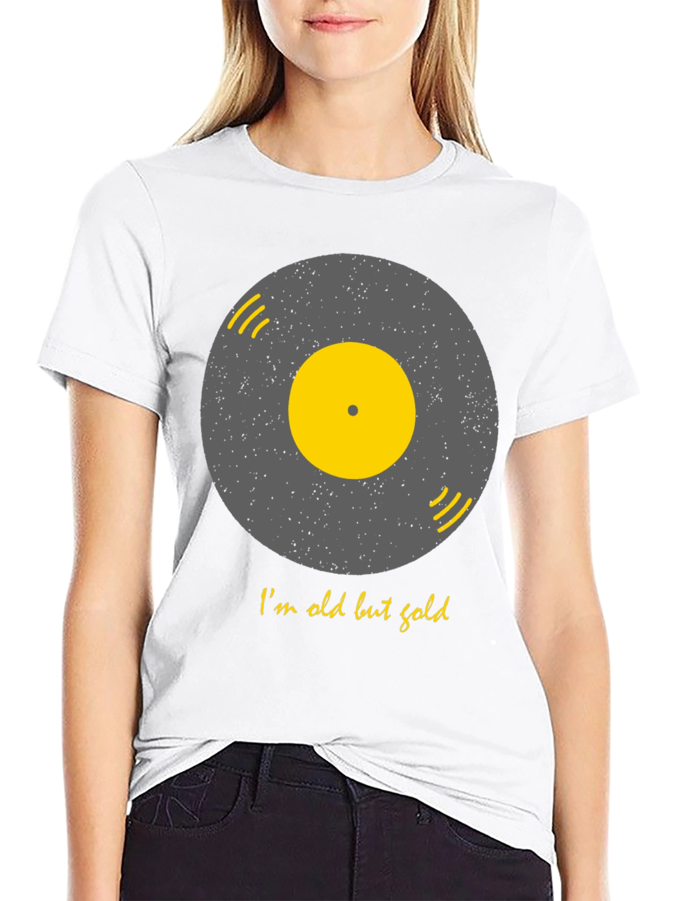 Black Retro Vinyl Record T-Shirt - I'm Old But Gold view 9