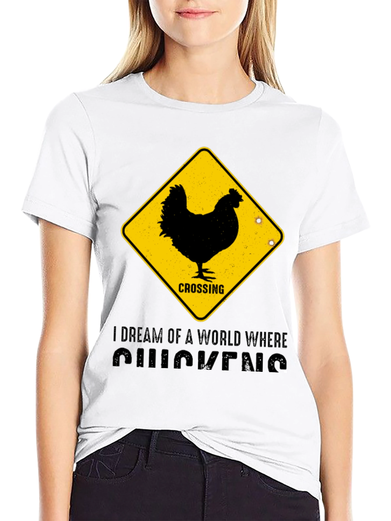 Black Funny Chicken Crossing T-Shirt - "I Dream of Chickens" view 9