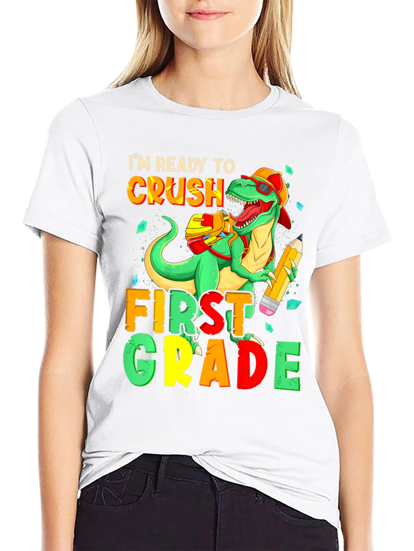 Ready to Crush First Grade T-Shirt - Dinosaur Back to School Tee - 9