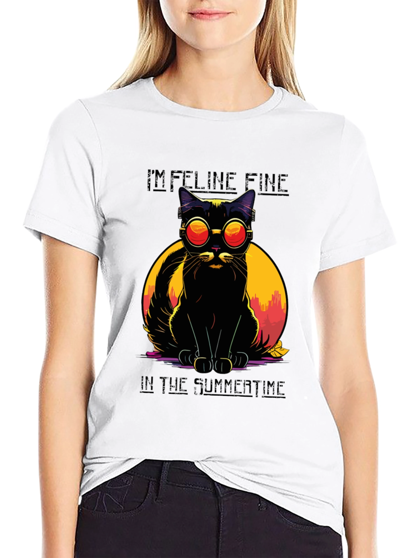 Black Feline Fine Summer Cat T-Shirt view 9